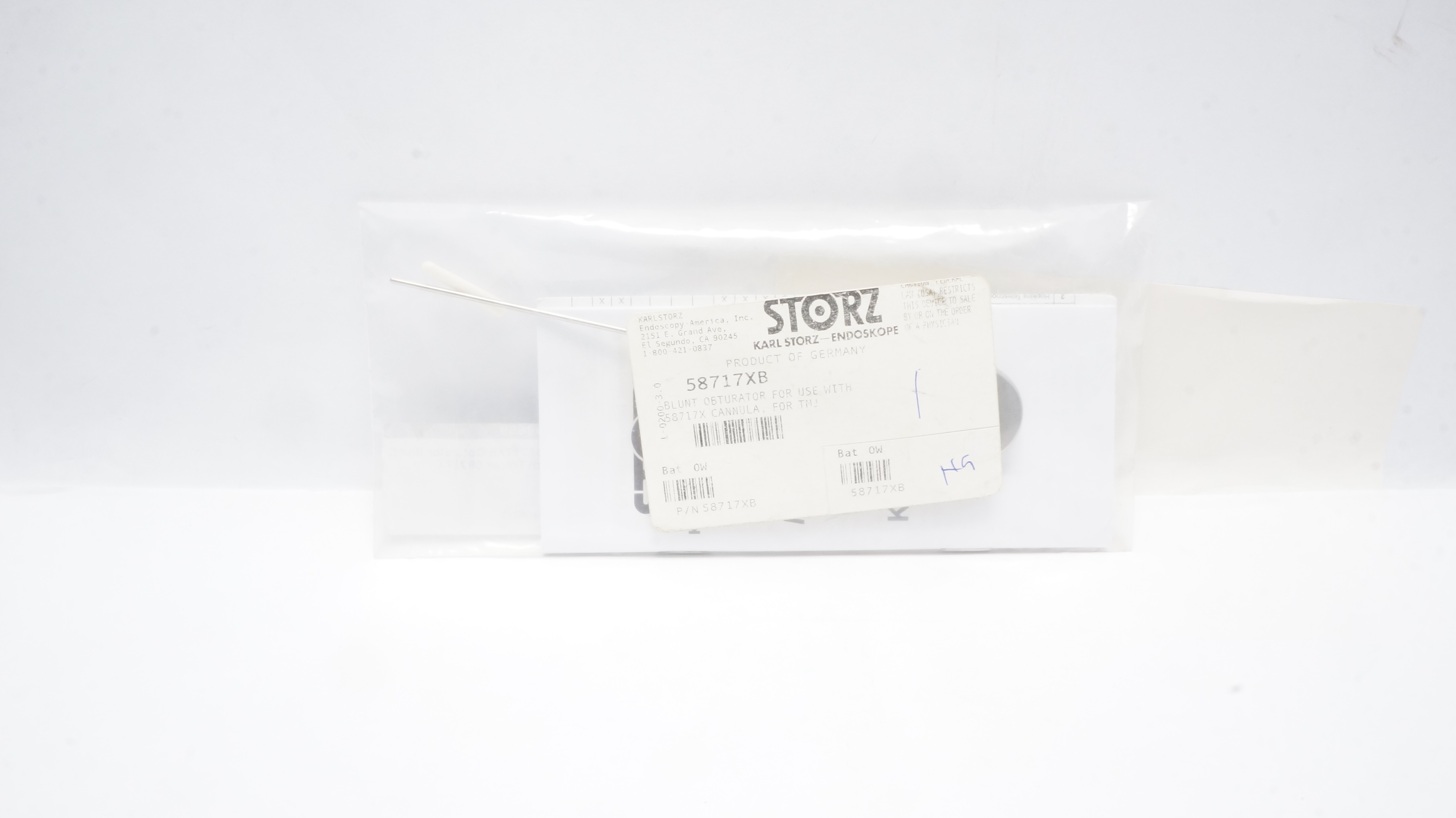 Karl Storz 58717XB Blunt Obturator For Use With 58717X Cannula, For TMJ