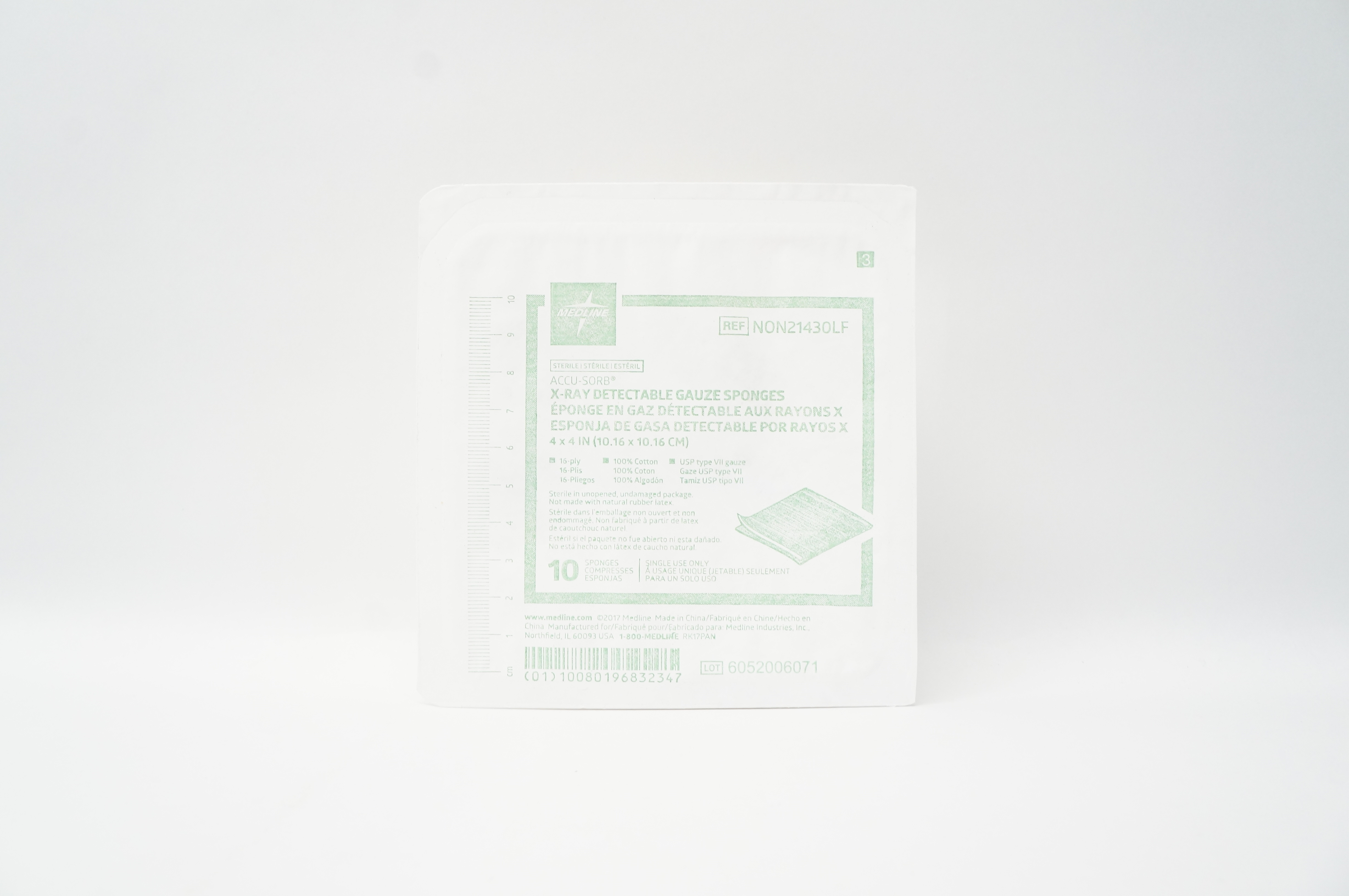 Medline NON21430LF Accu-Sorb X-Ray Detectable Gauze Sponges 4x4inch - Pack of 10