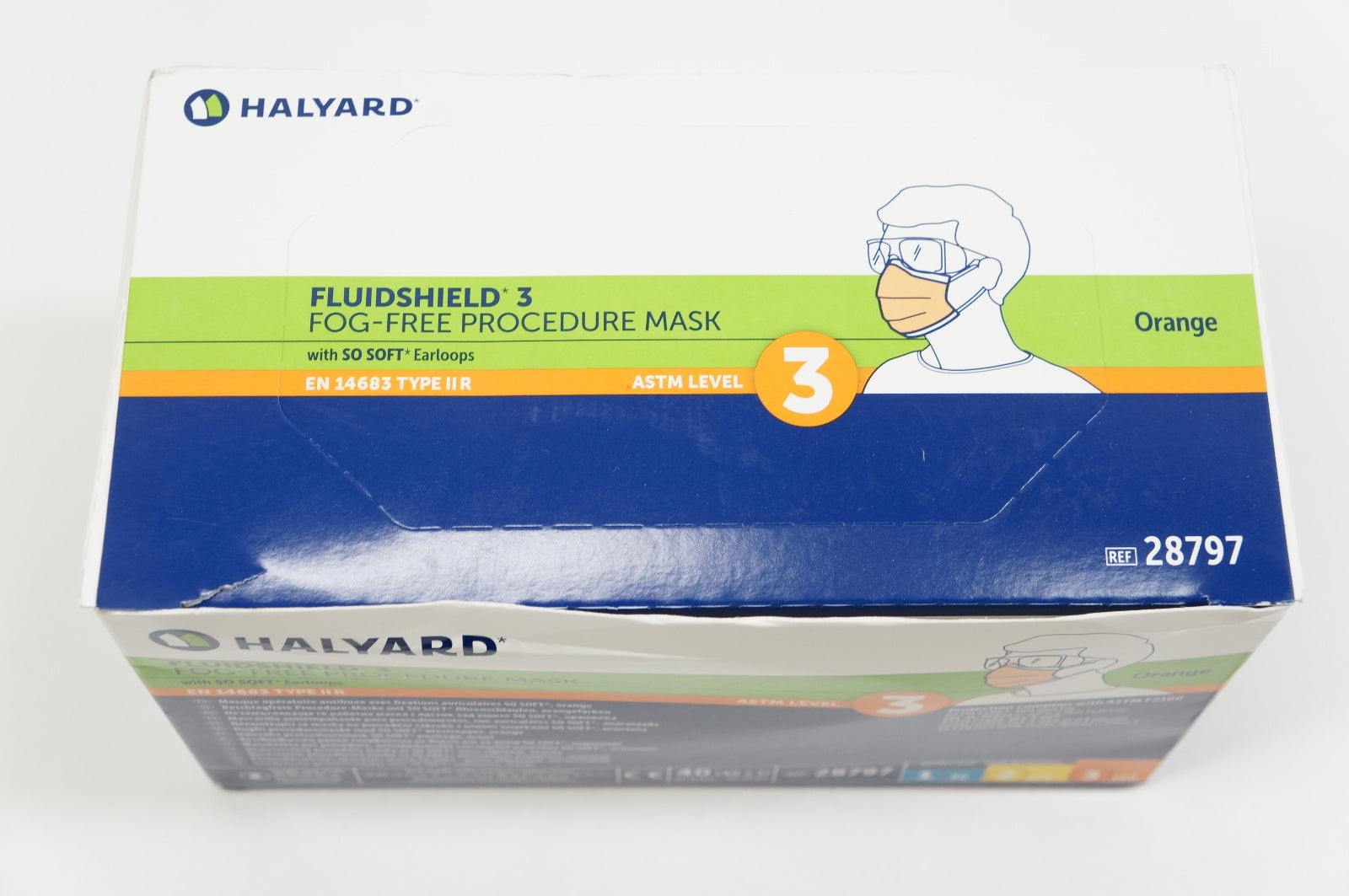 Halyard 28797 Fluidshield 3 Fog-Free Procedure Mask, Level 3, Orange - Box of 40