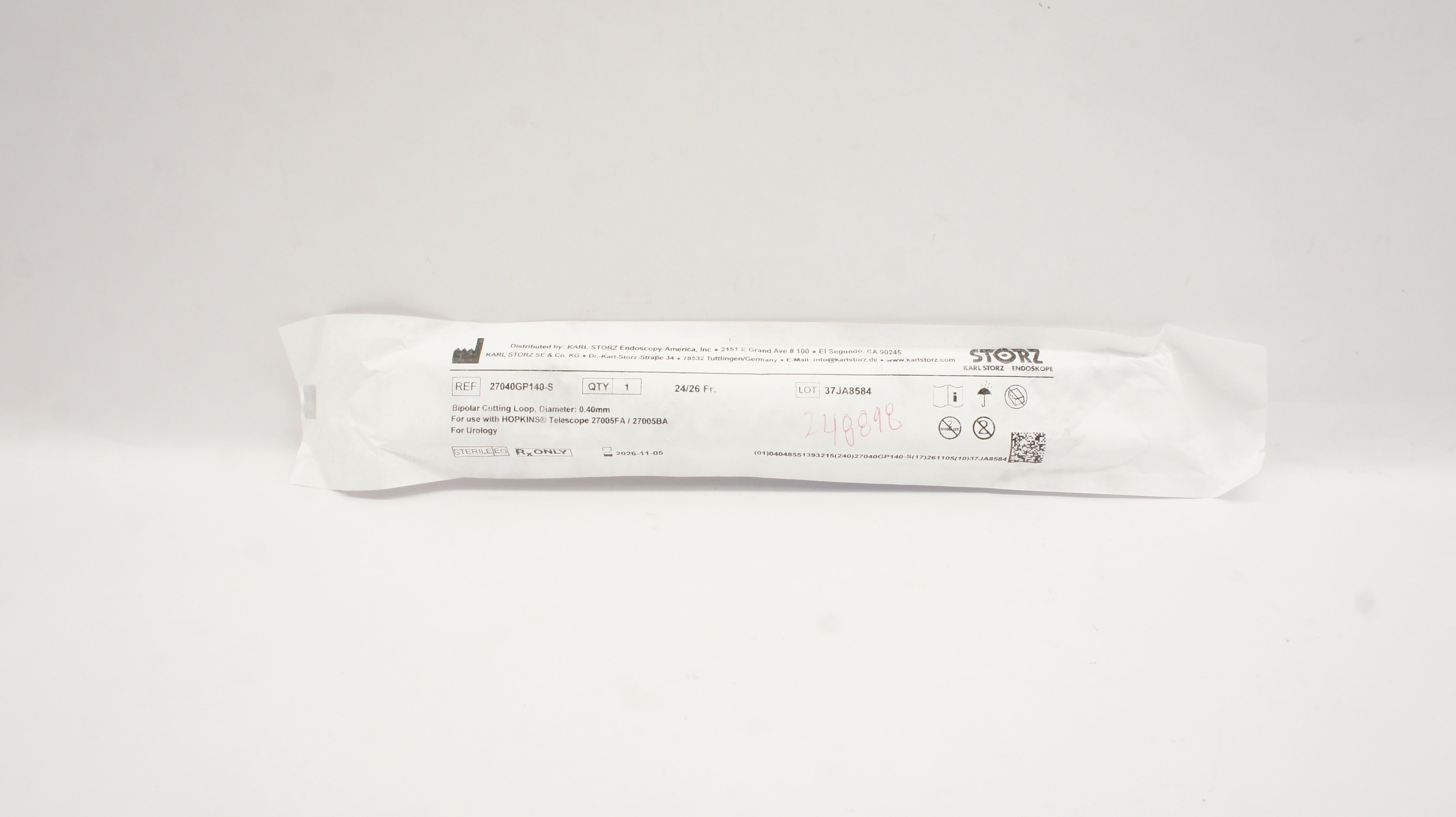 Karl Storz 27040GP140-S Bipolar Cutting Loop 0.40mm 24/26Fr