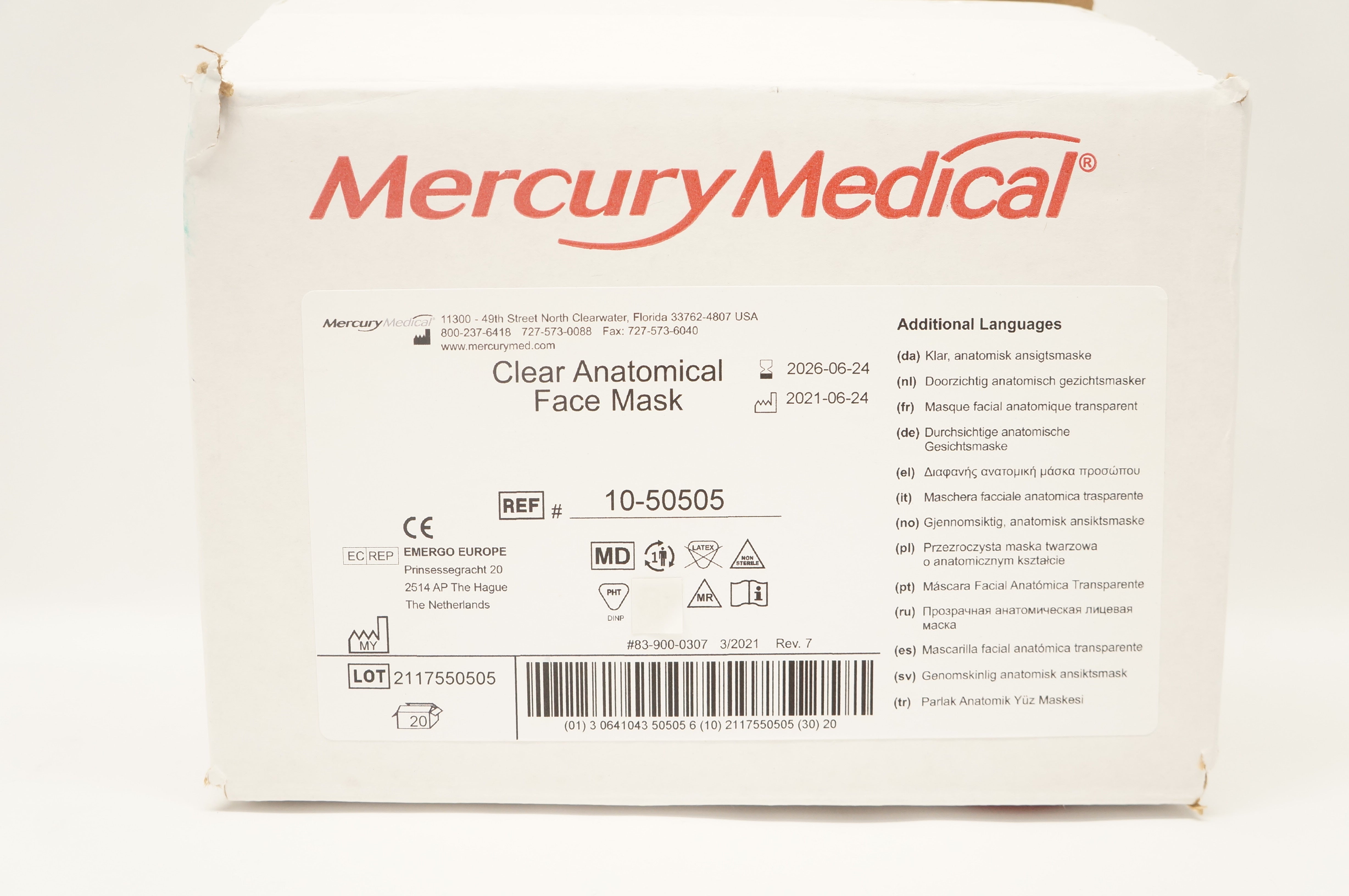 Mercury Medical 10-50505 Clear Anatomical Face Mask - Box of 20