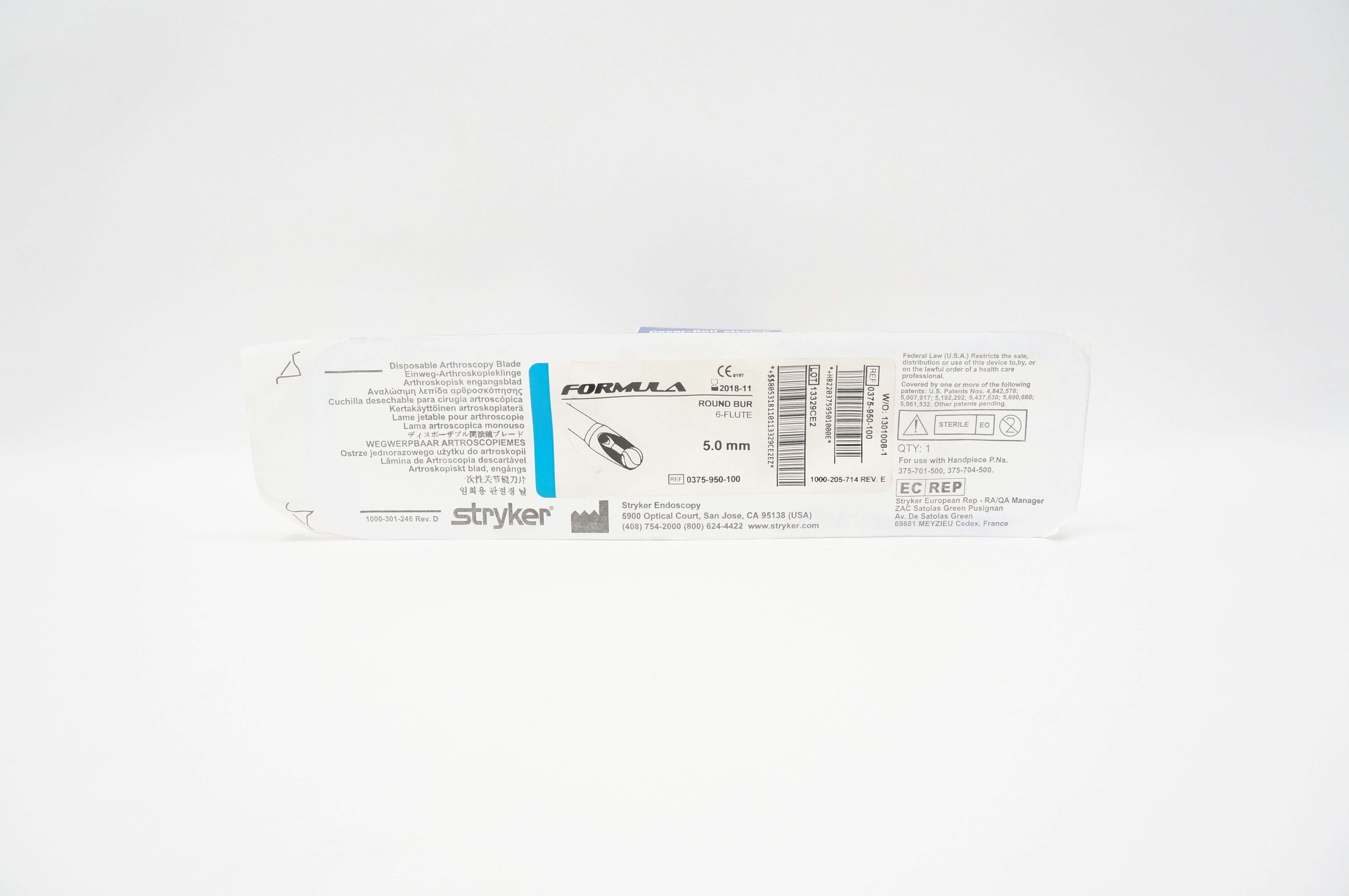 Stryker 0375-950-100 Formula Round Bur 6-Flute 5.0mm (x)