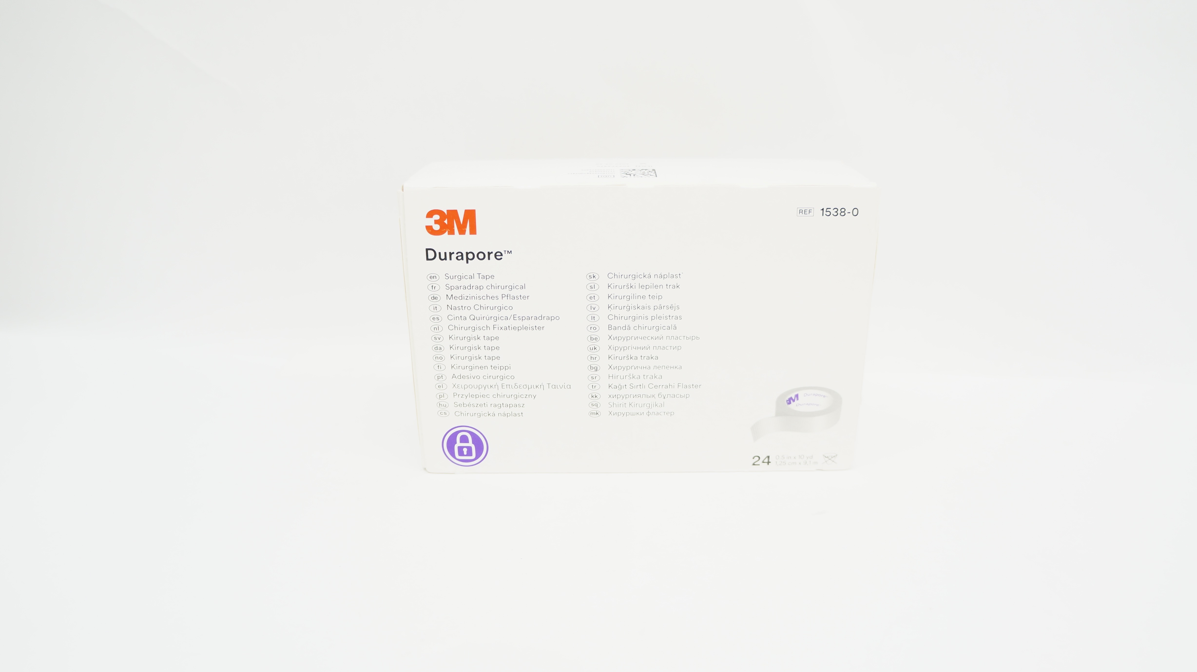 3M 1538-0 Durapore Hypoallergenic Surgical Tape 1/2 inch x 10 yd - Box of 24