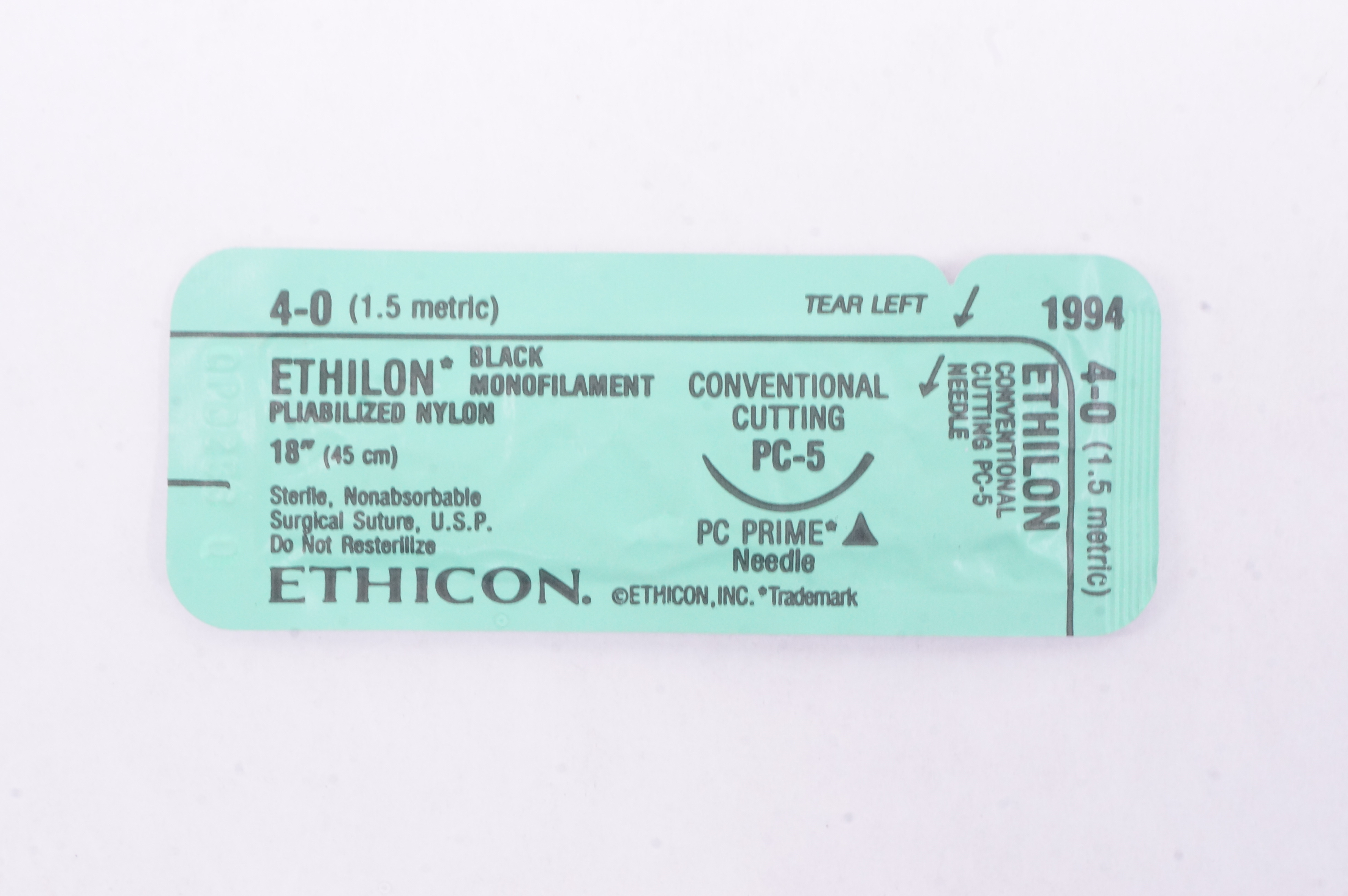 Ethicon 1994 4-0 Ethilon Nylon Stre PC-5 19mm 3/8c Conventional Cutting, 18 inch
