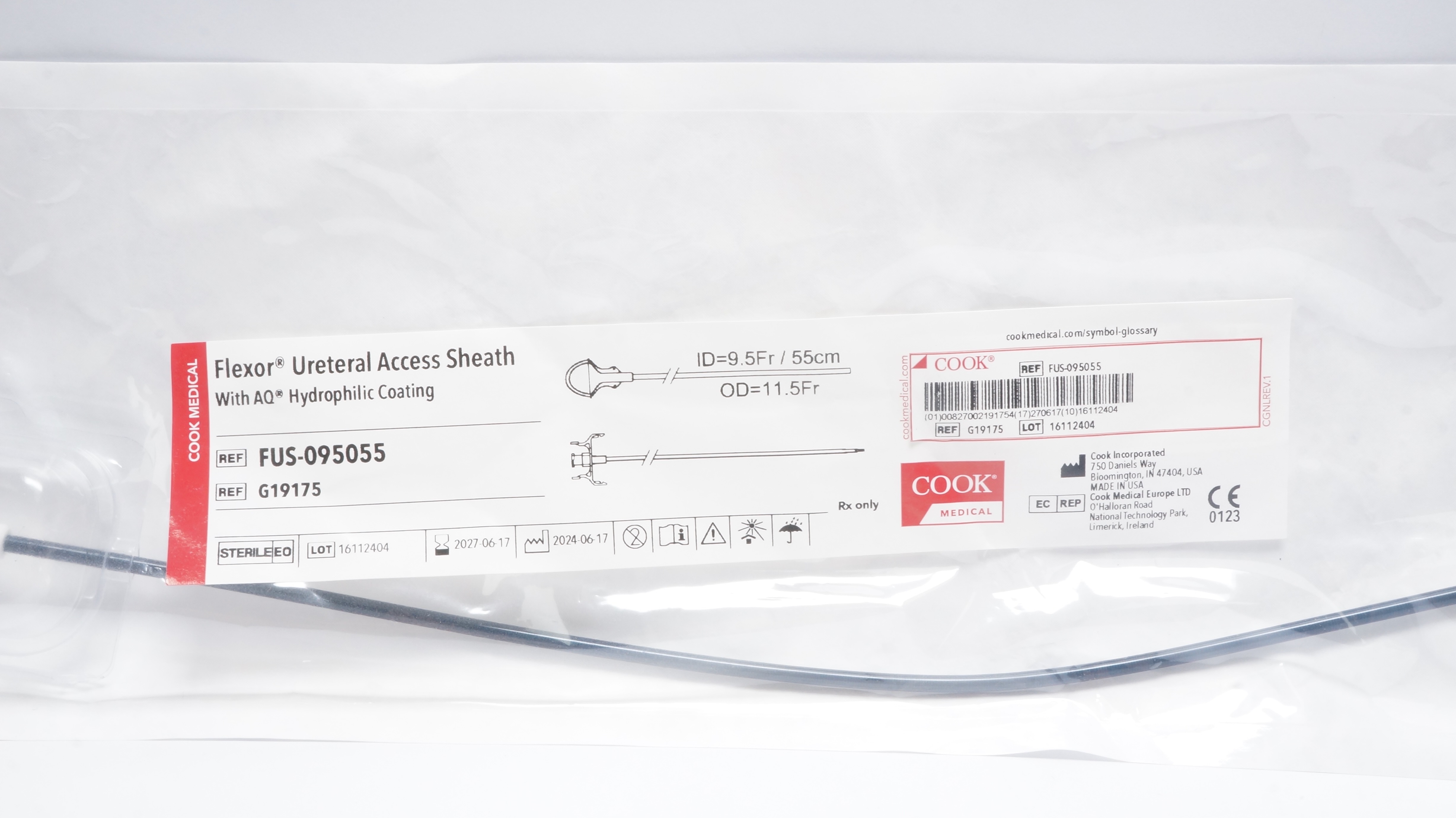 Cook Medical G19175 Flexor Ureteral Access Sheath 9.5Fr ID /55cm, 11.5Fr OD