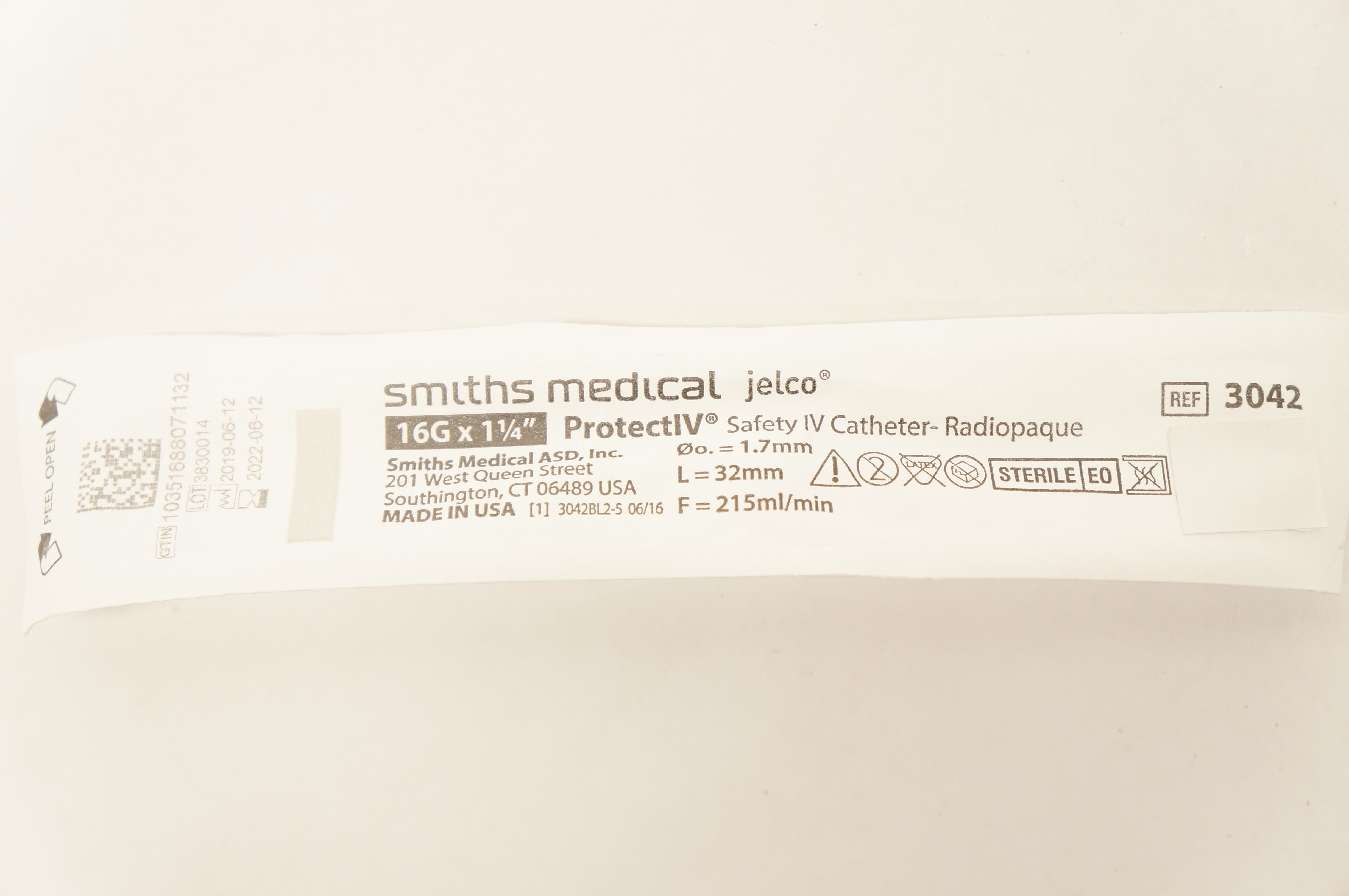 Smiths Medical 3042 Jelco Protect IV Safety Cath. 16G x 1-1/4inch