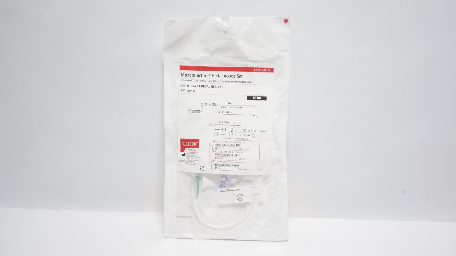 Cook Medical G02972 Micropuncture Pedal Access Set 4Fr OD 7cm
