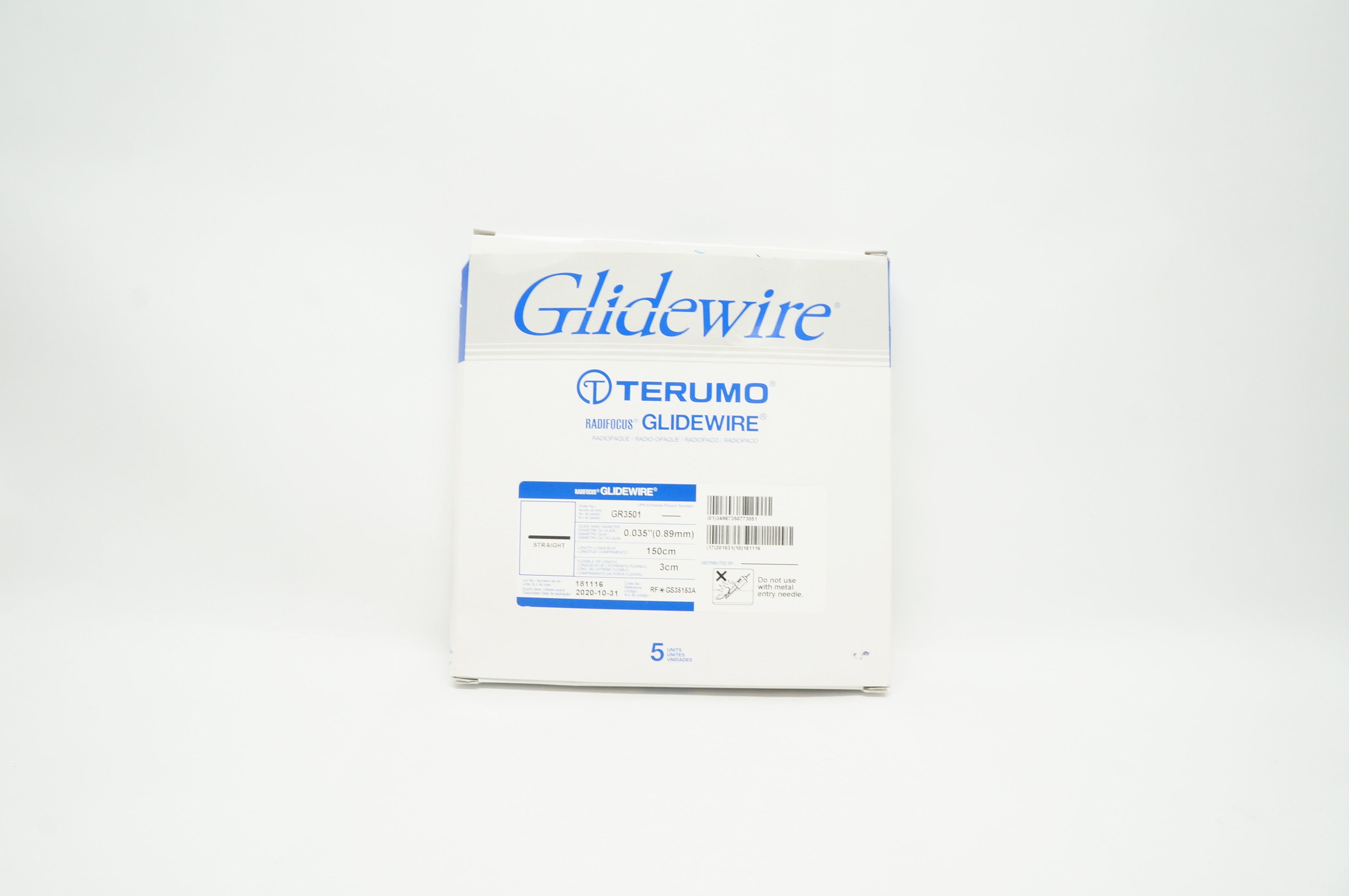 Terumo GR3501 Radiofocus Glidewire Straight 0.035inch x 150 x 3cm (x) - Box of 3