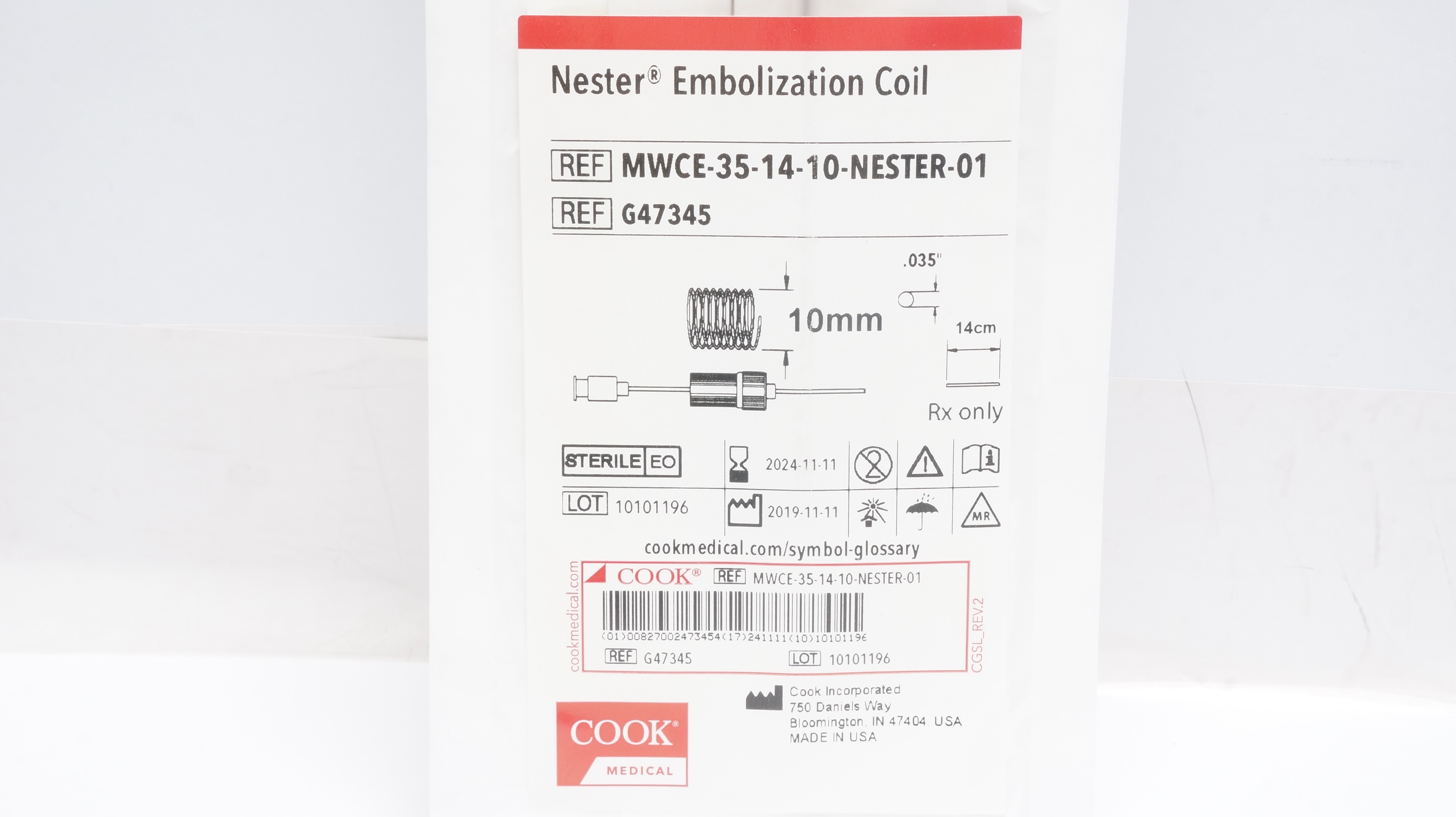 Cook Medical G47345 Nester Embolization Coil 10mm x 14cm x .035inch (x)