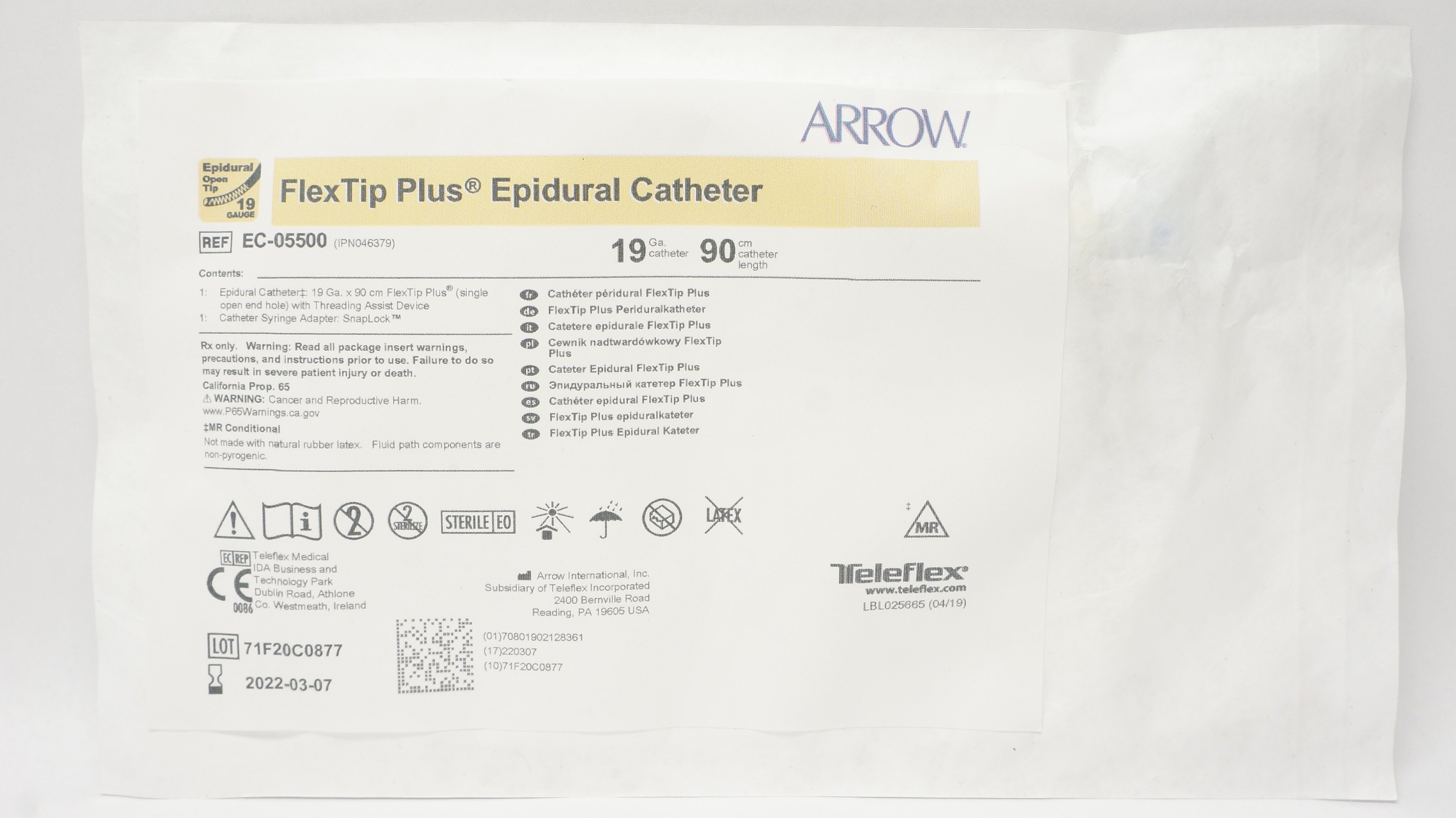 Arrow EC-05500 FlexTip Plus Epidural Cath. 19Ga x 90cm (x)
