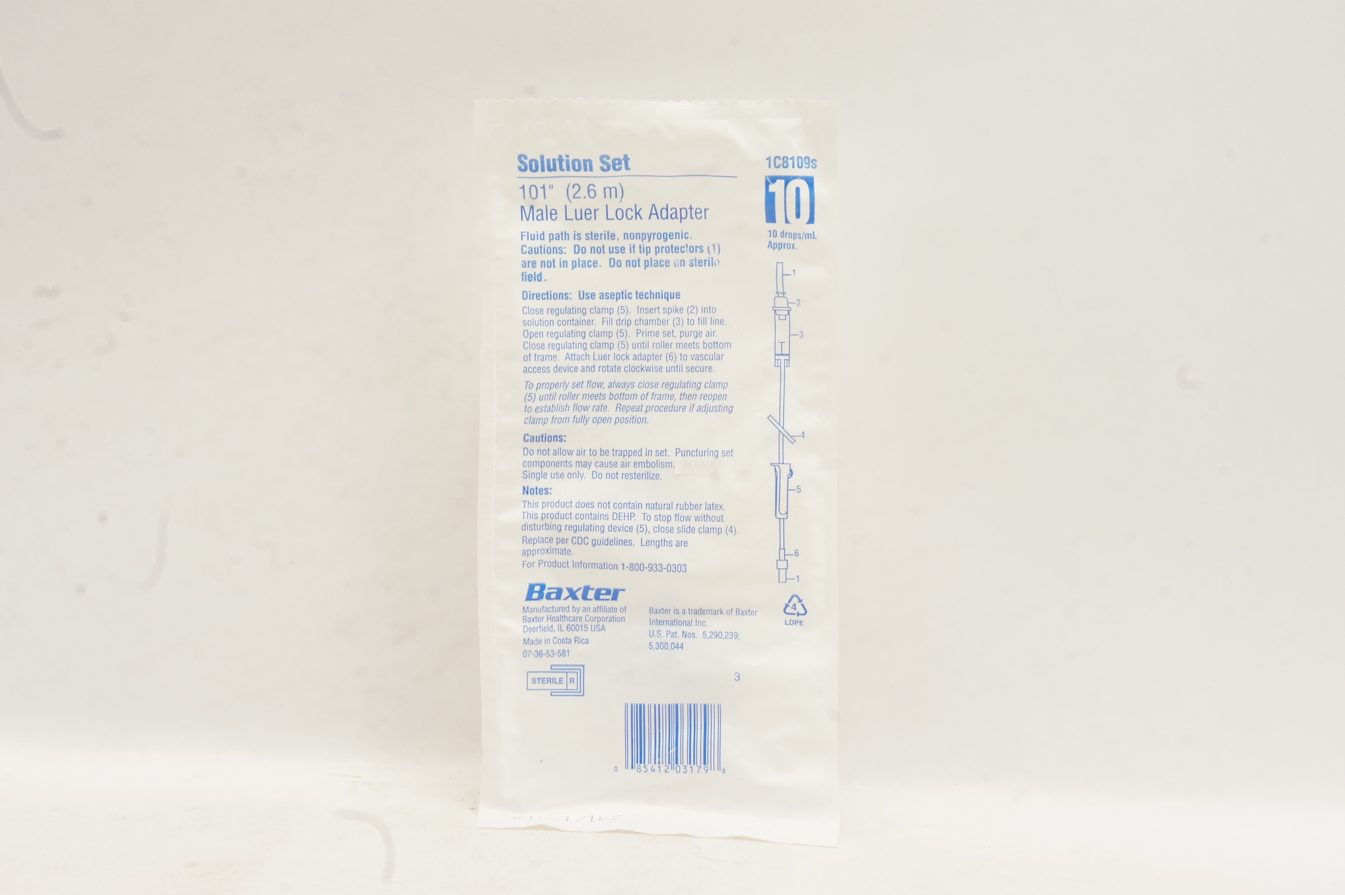 Baxter 1C8109s Solution Set 101 inch Male Luer Lock Adapter 10 drops/mL  Approx.