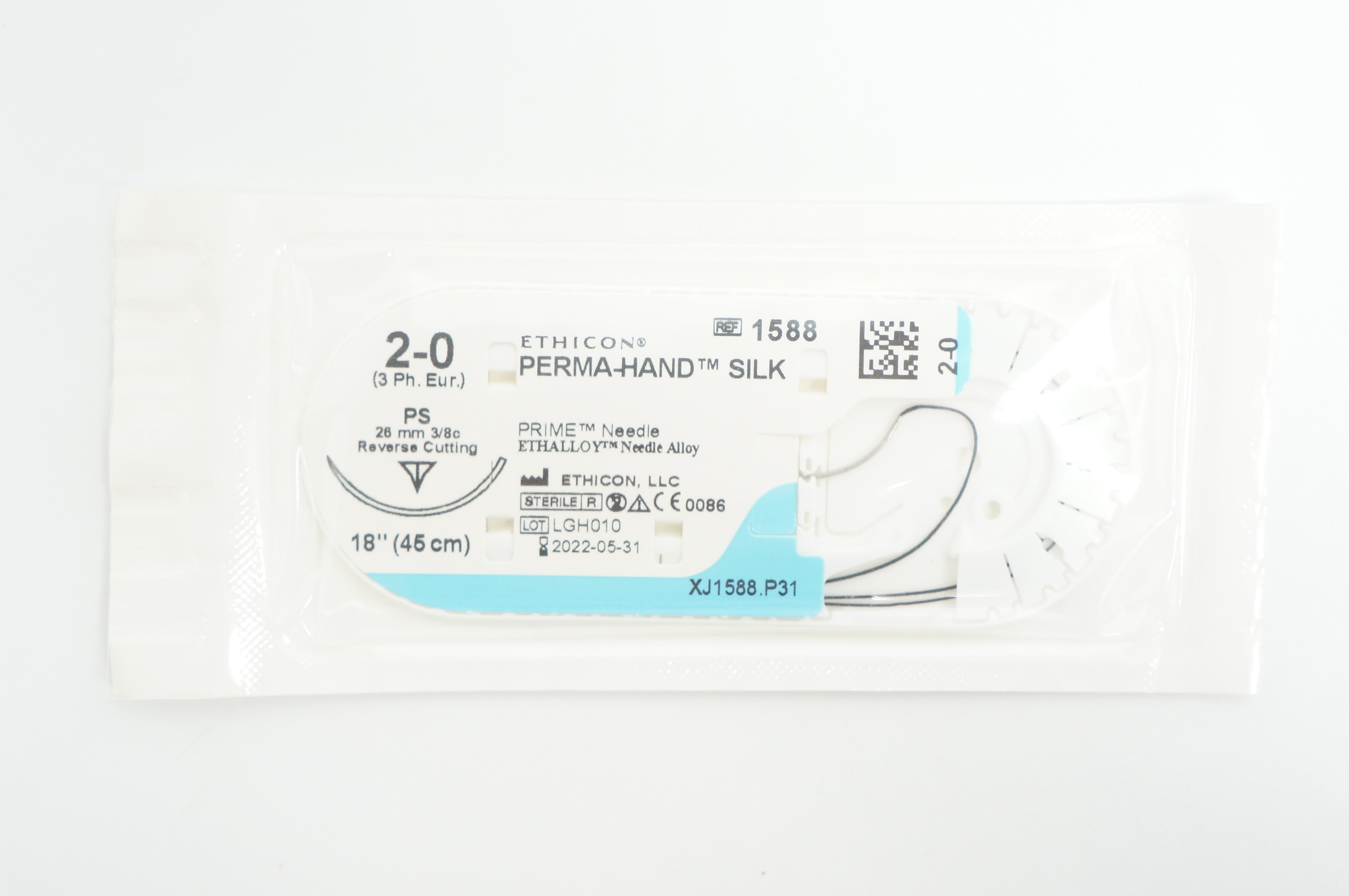 Ethicon 1588 2-0 PERMA-HAND SILK Stre PS, 26mm 3/8c Reverse Cutting, 18inch (x)