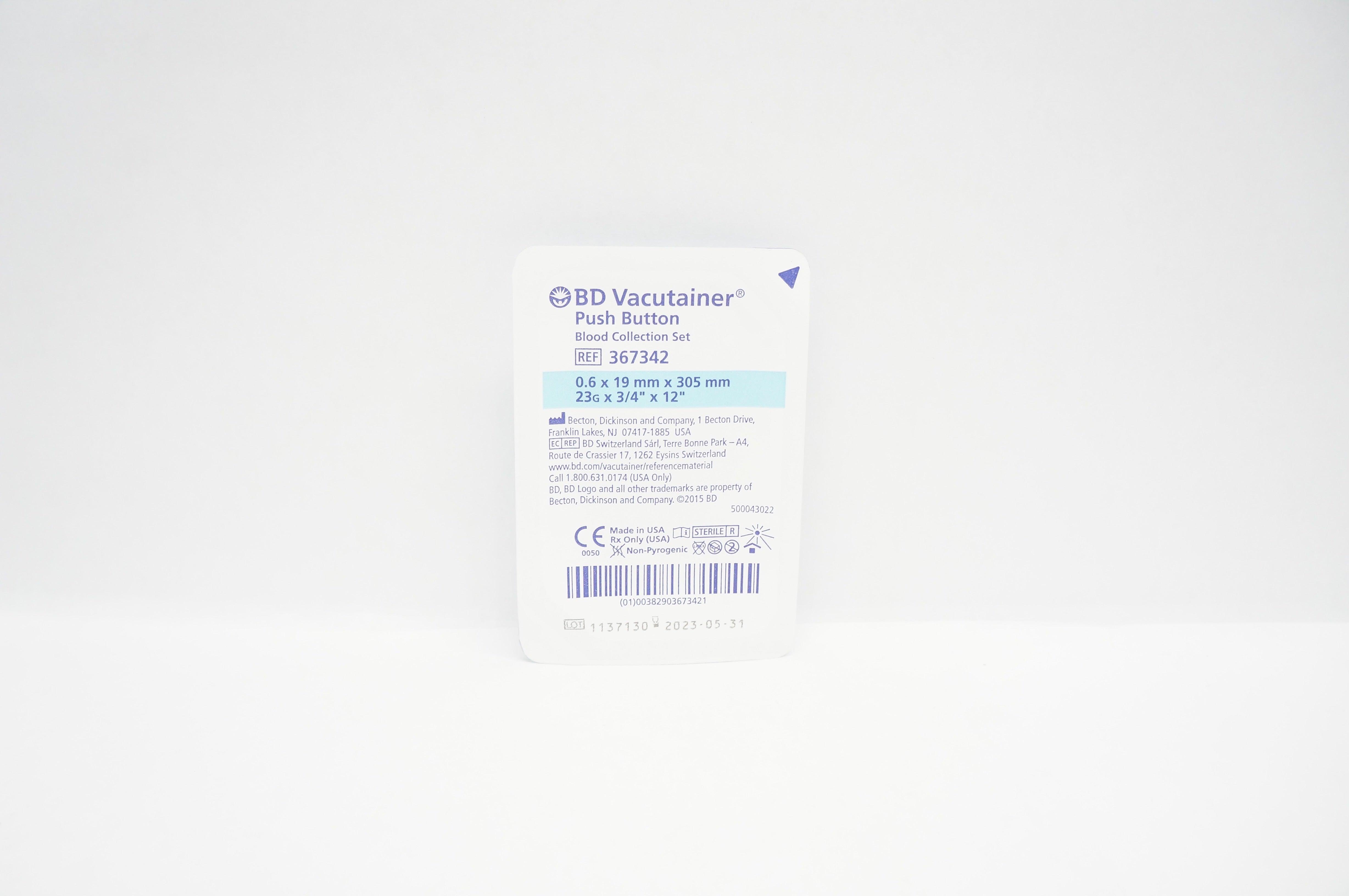 BD 367342 Vacutainer Push Button Blood Collection Set 23G x 3/4inch x 12inch (x)