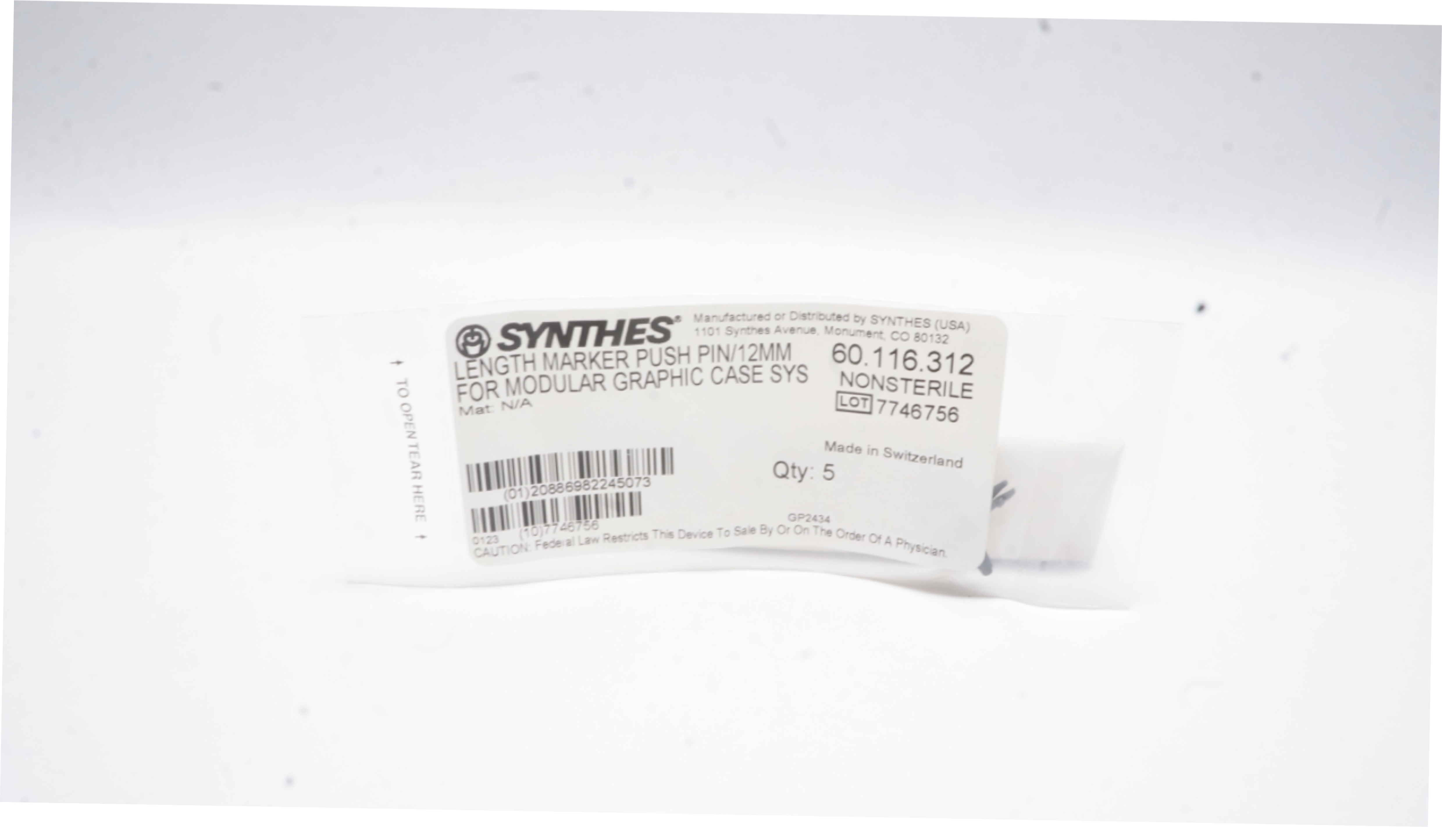 Synthes 60.116.312 Length Marker Push Pin/12mm Nonsterile - Pack of 4