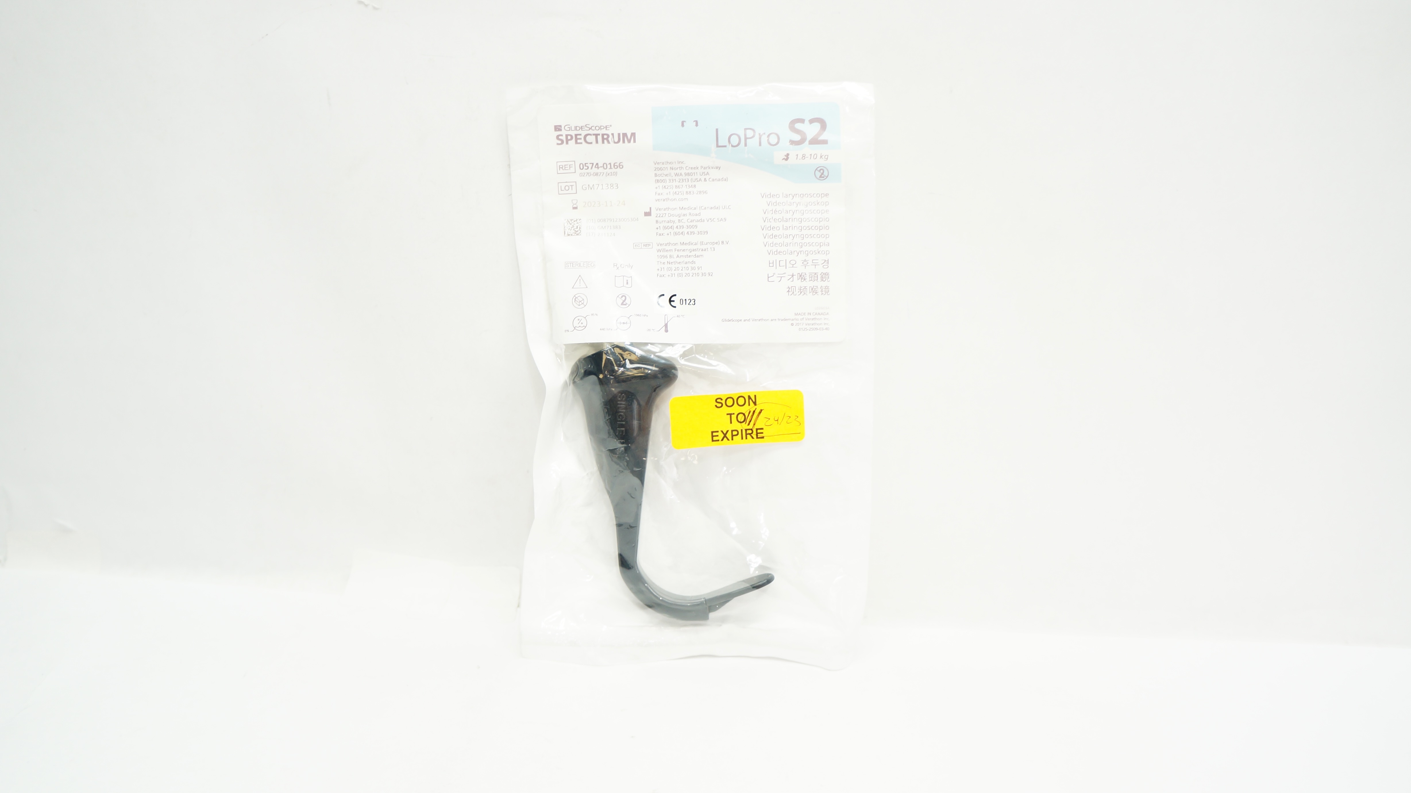 Verathon Medical 0574-0166 GlideScope LoPro S2 Video Laryngoscope 1.8-10kg