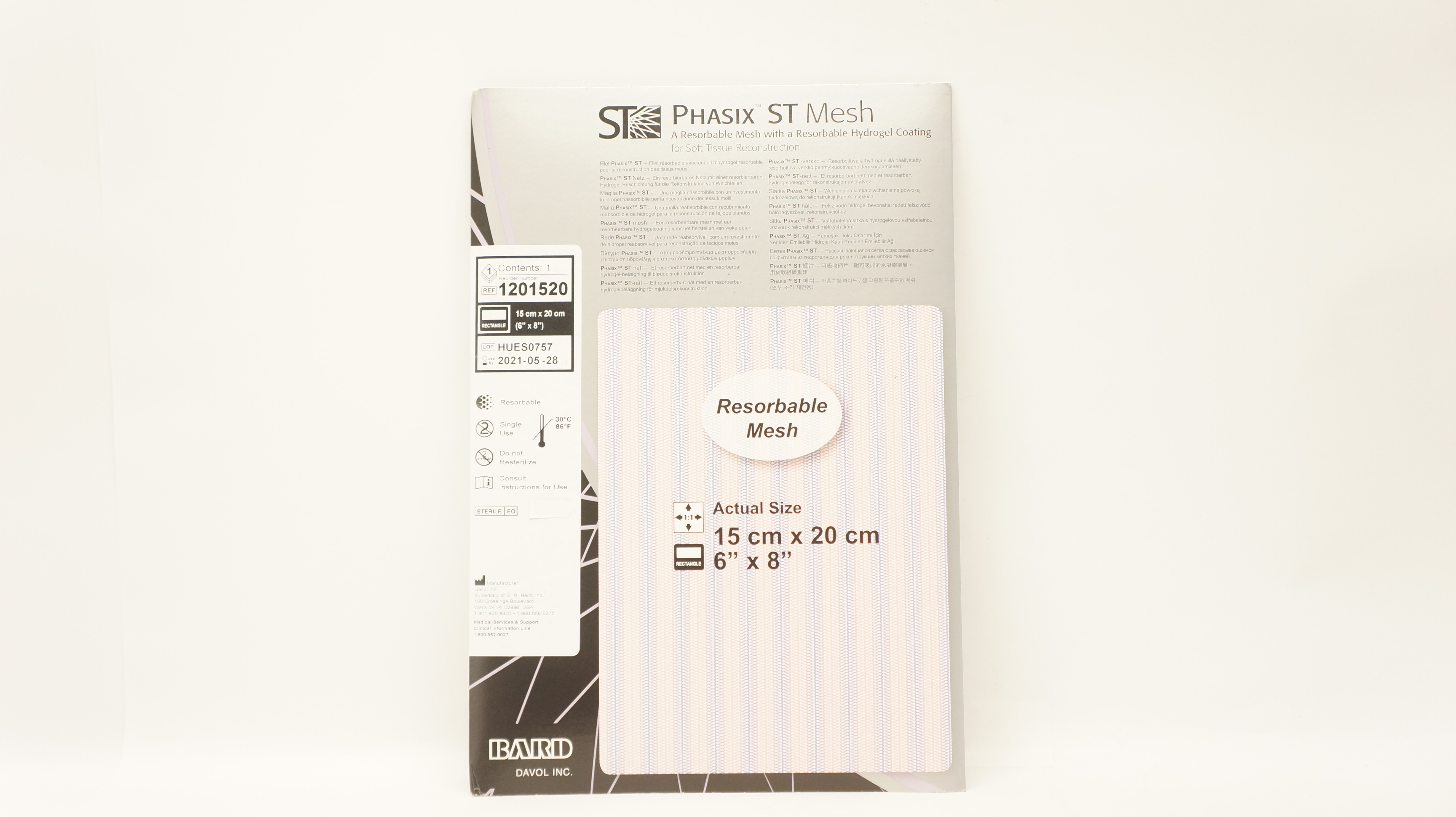 Bard 1201520 Phasix ST Mesh Resorbable 6inch x 8inch (x)