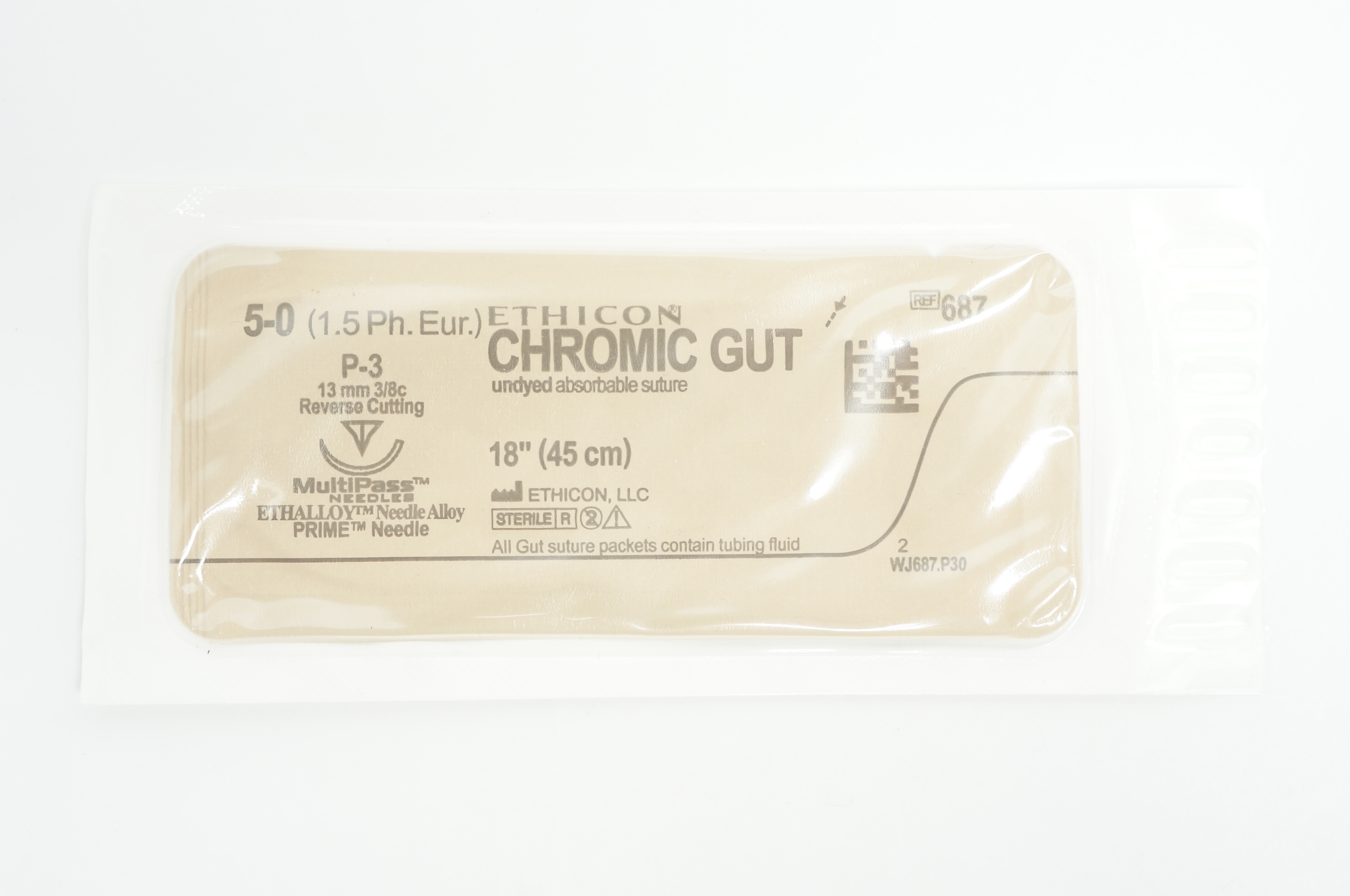 Ethicon 687 5-0 CHROMIC GUT P-3, 13mm 3/8c Reverse Cutting, 18inch