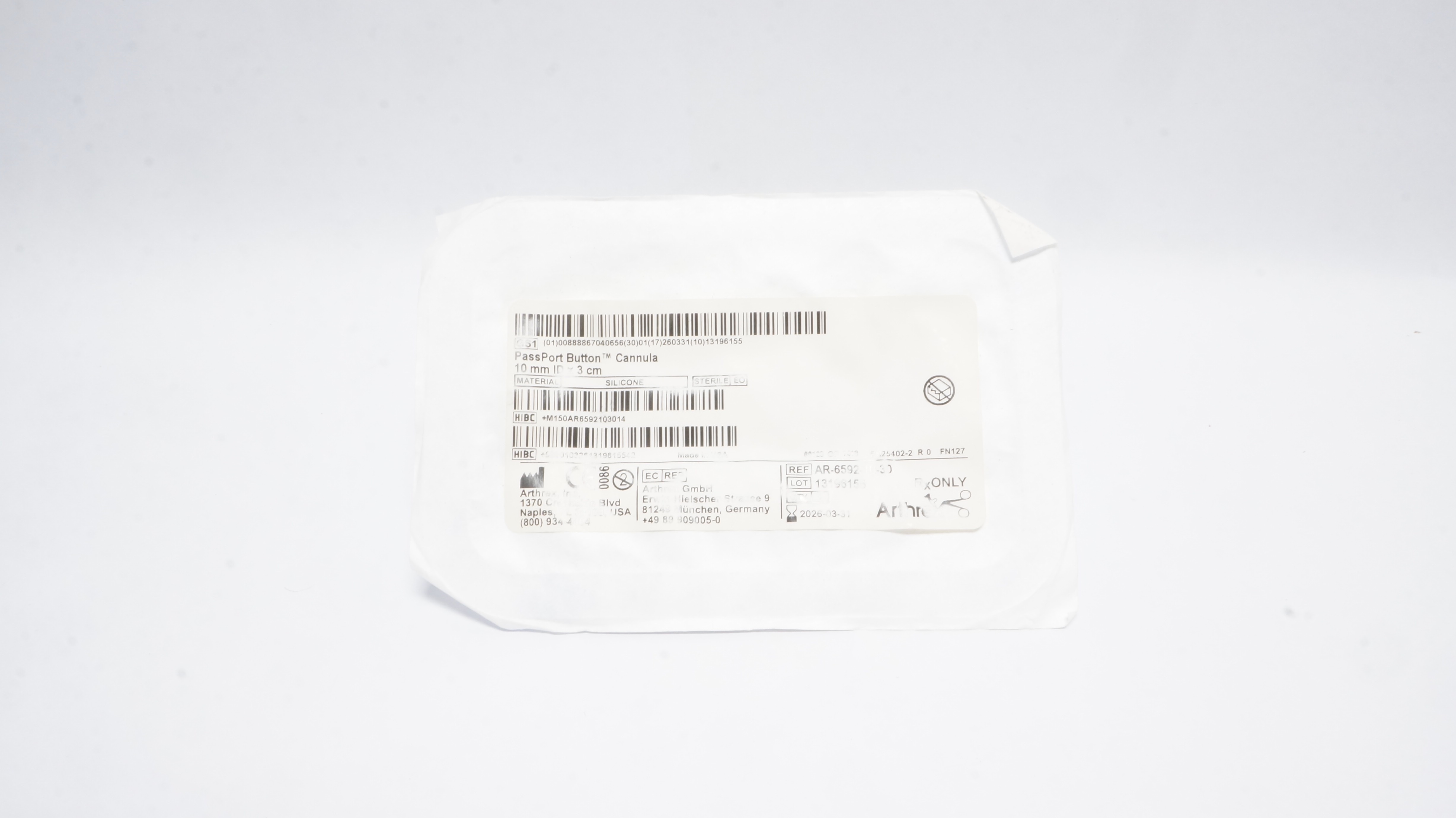 Arthrex AR-6592-10-30 PassPort Button Cannula 10mm ID x 3cm (x)
