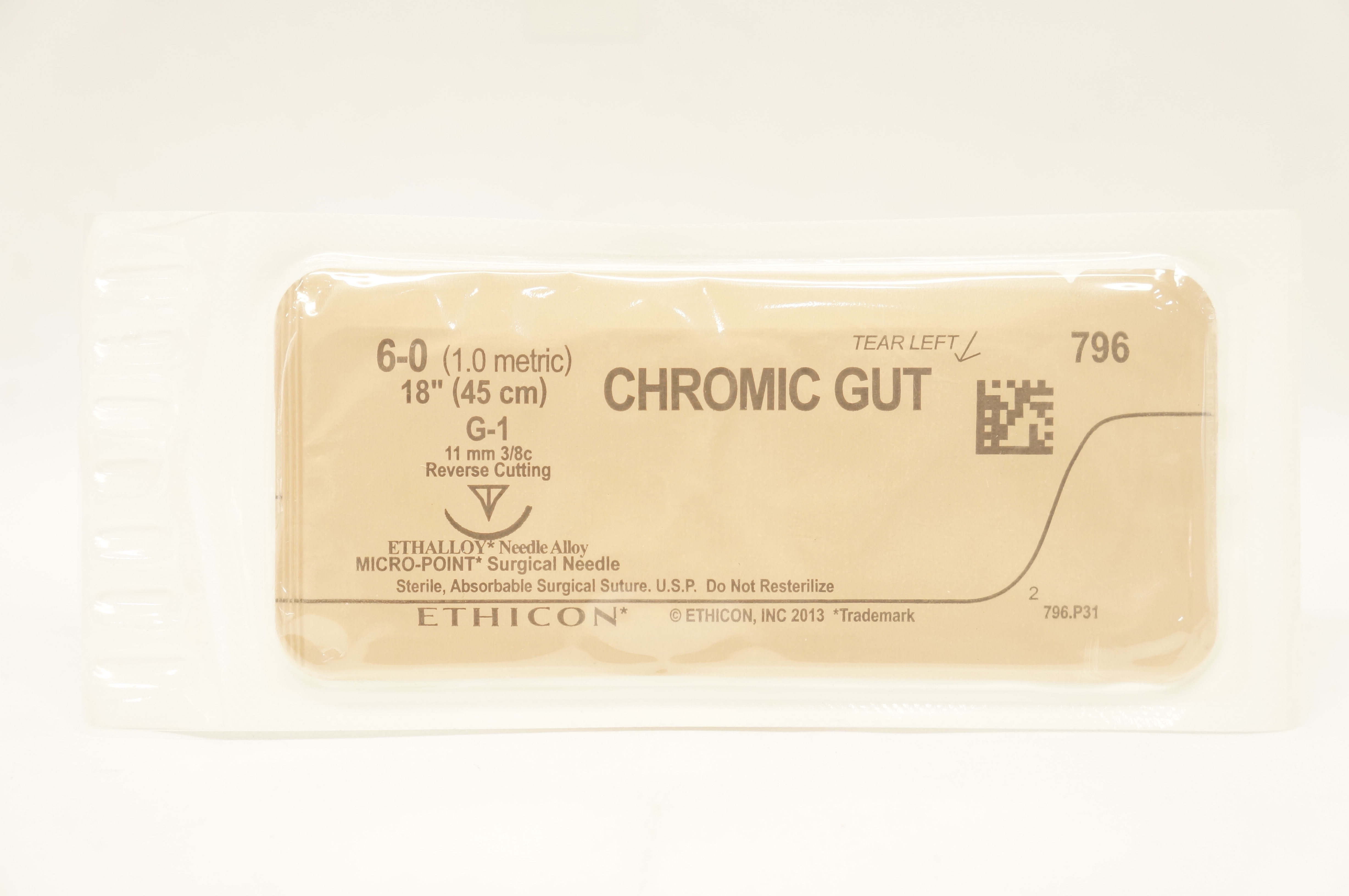 Ethicon 796 6-0 CHROMIC GUT Surgical Stre G-1 11mm 3/8c Reverse Cutting, 18inch