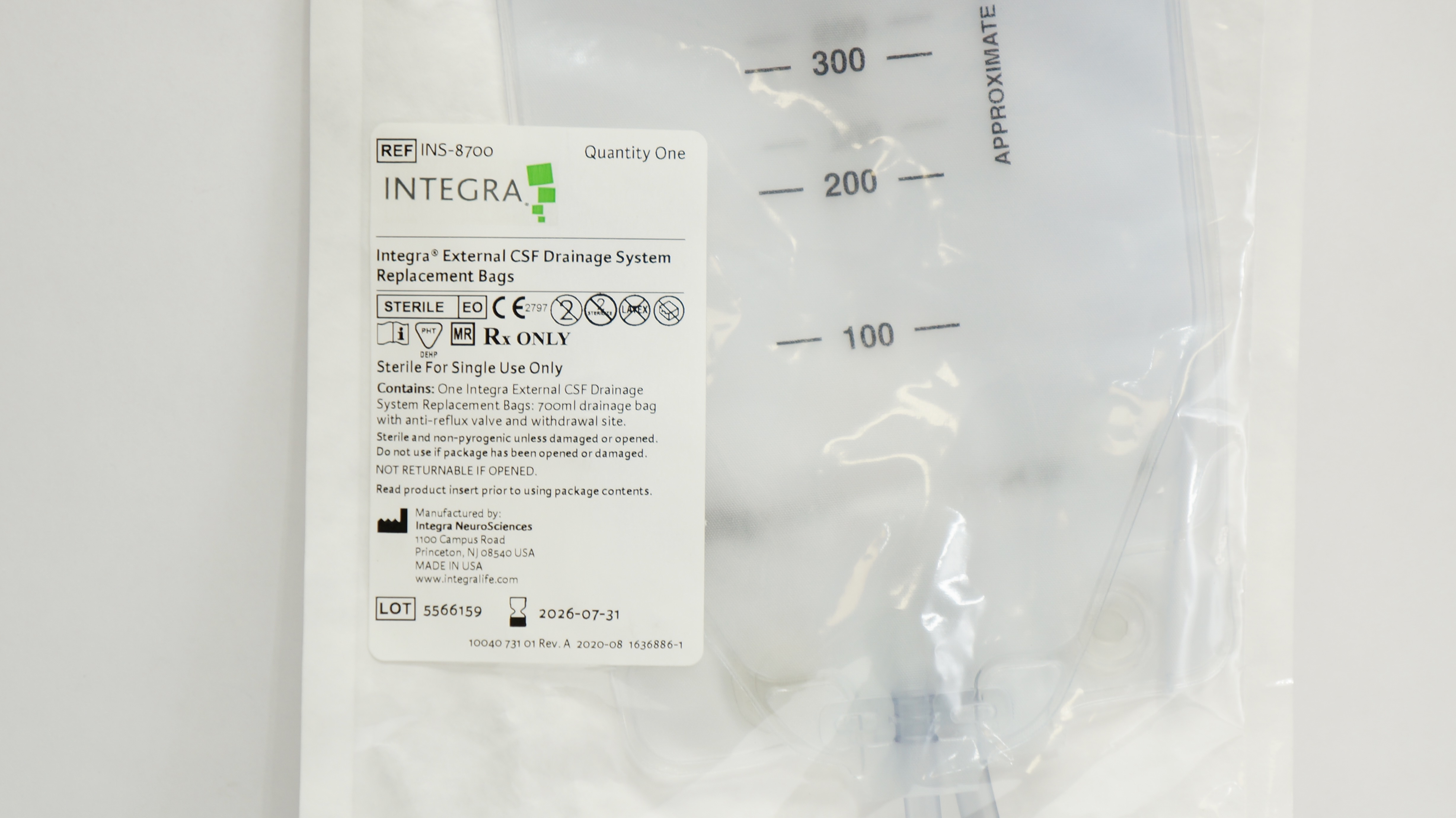 Integra INS-8700 External CSF Drainage System Replacement Bags 700ml