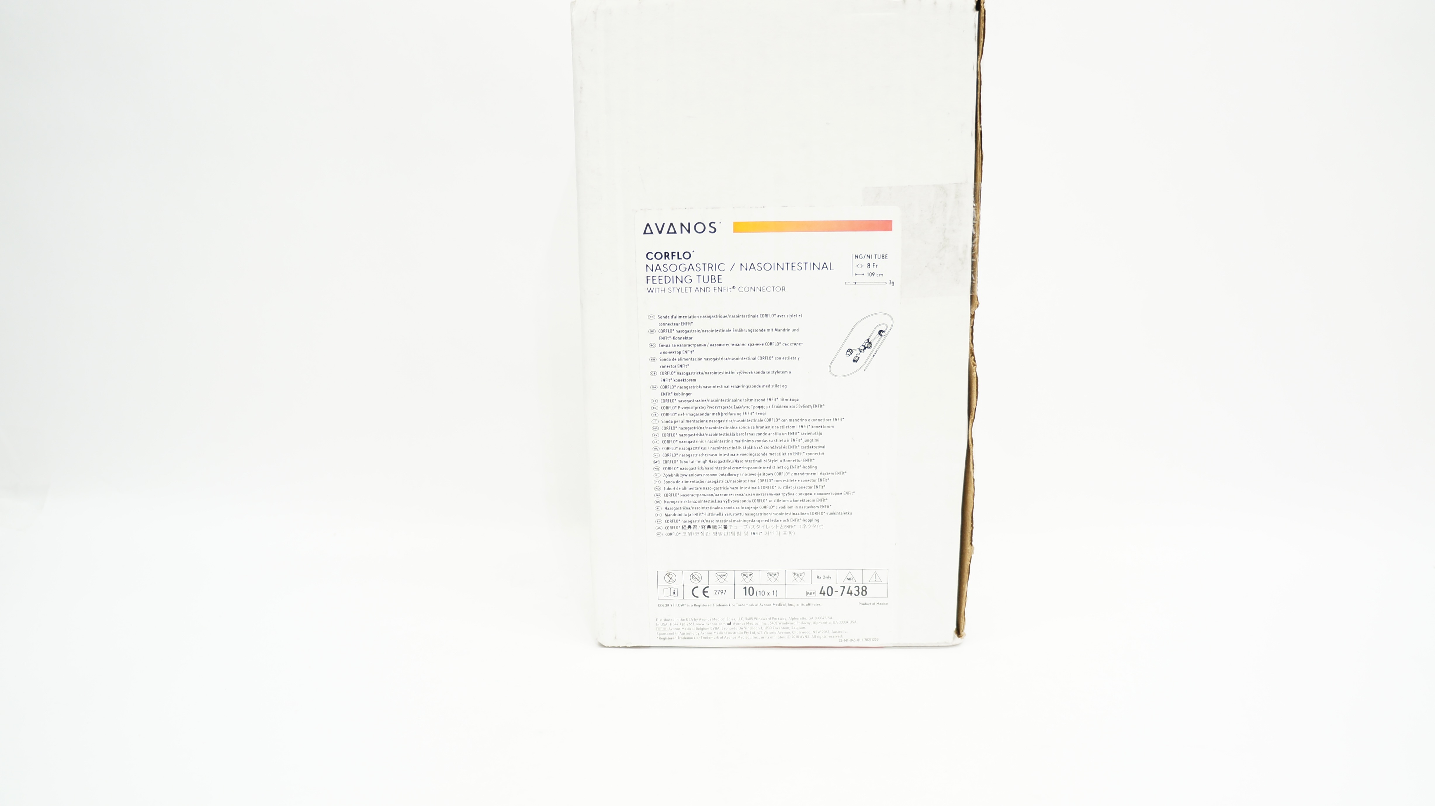 Avanos 40-7438 Nasogastric/Nasointestinal Feeding Tube 8Fr x 109cm - Box of 10