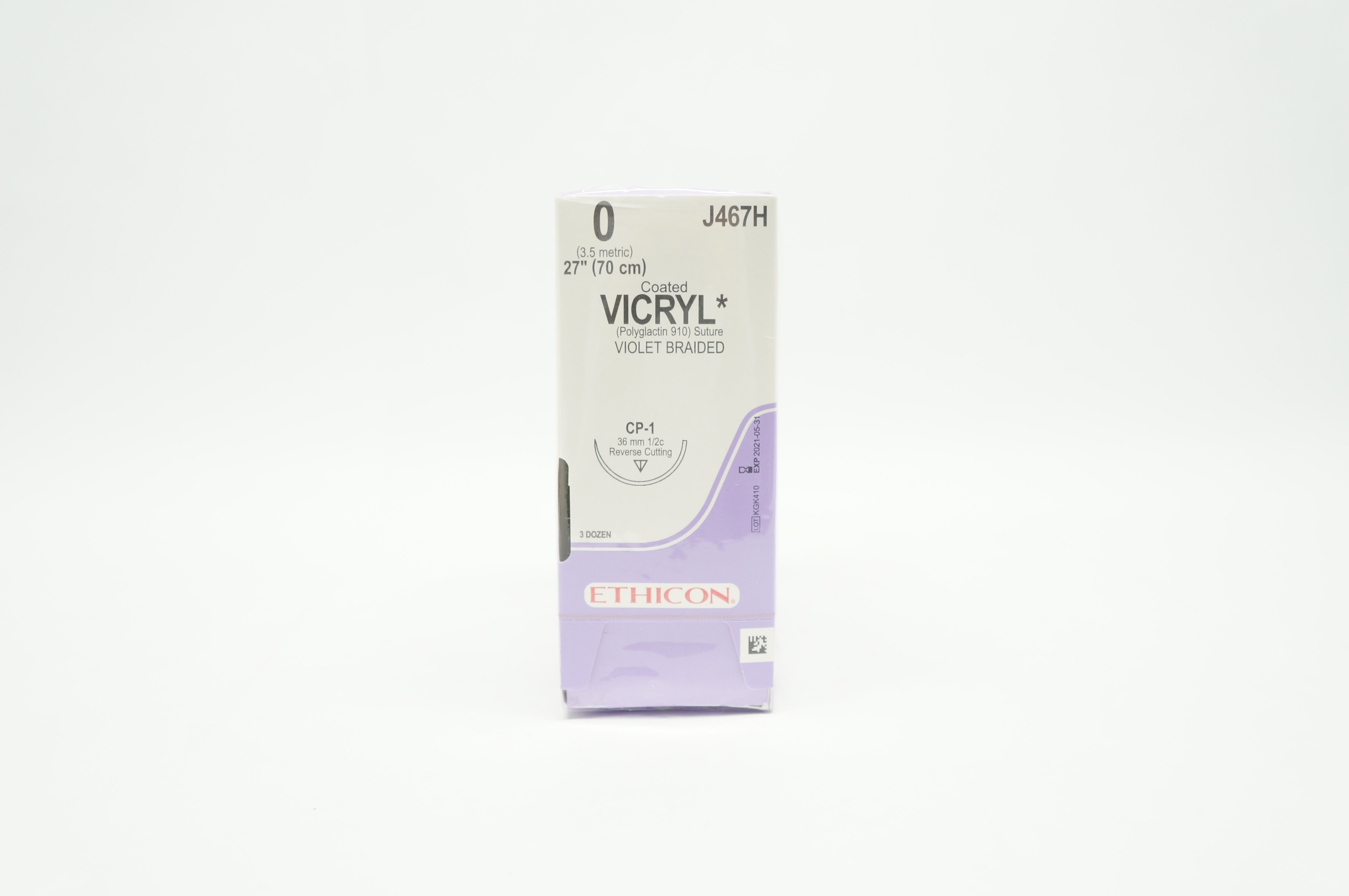 Ethicon J467H 0 VICRYL CP-1 36mm 1/2c Reverse Cutting - Box of 36
