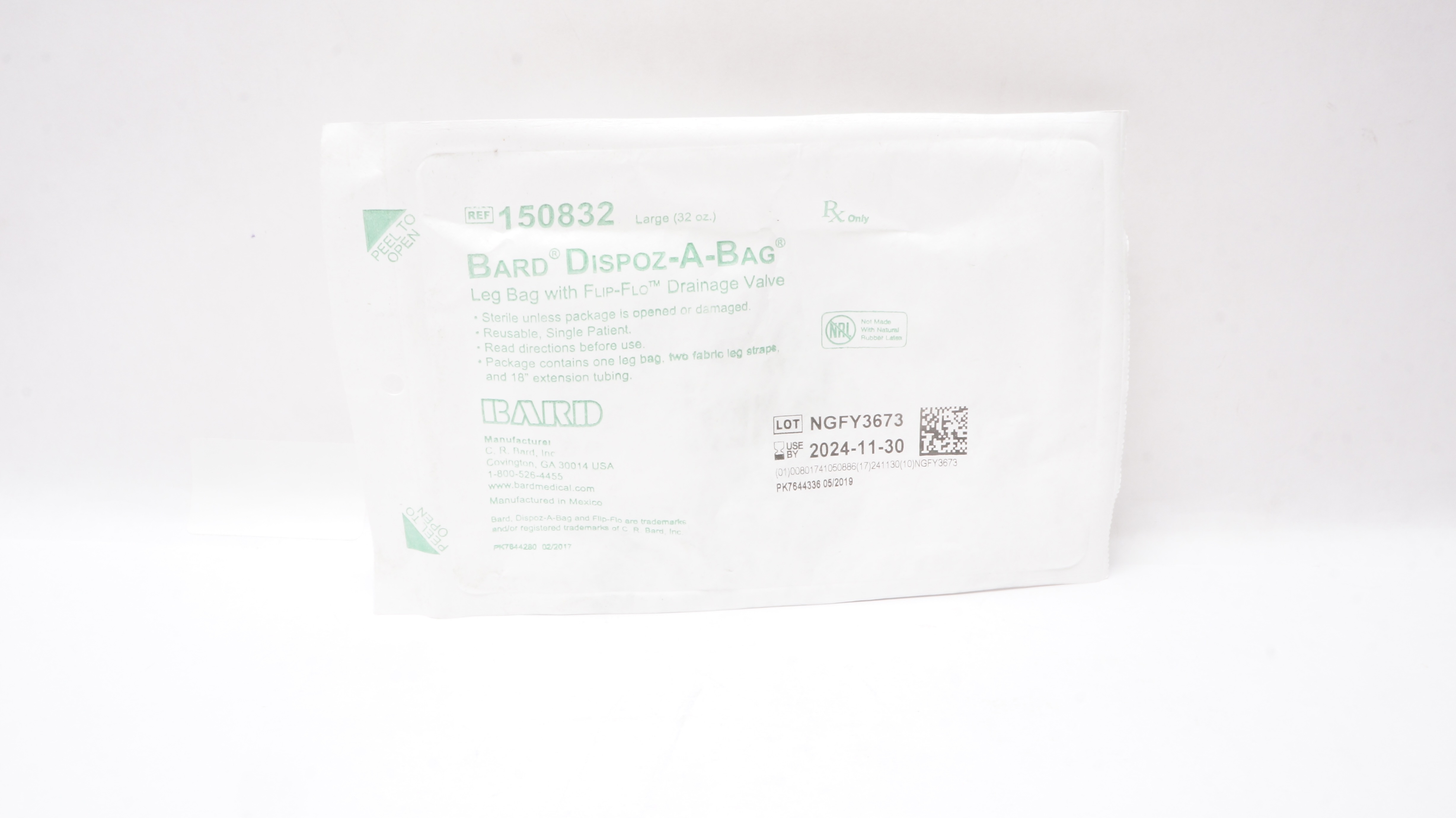 Bard 150832 Dispoz-A-Bag Leg Bag w/ Flip-Flo Drainage Valve