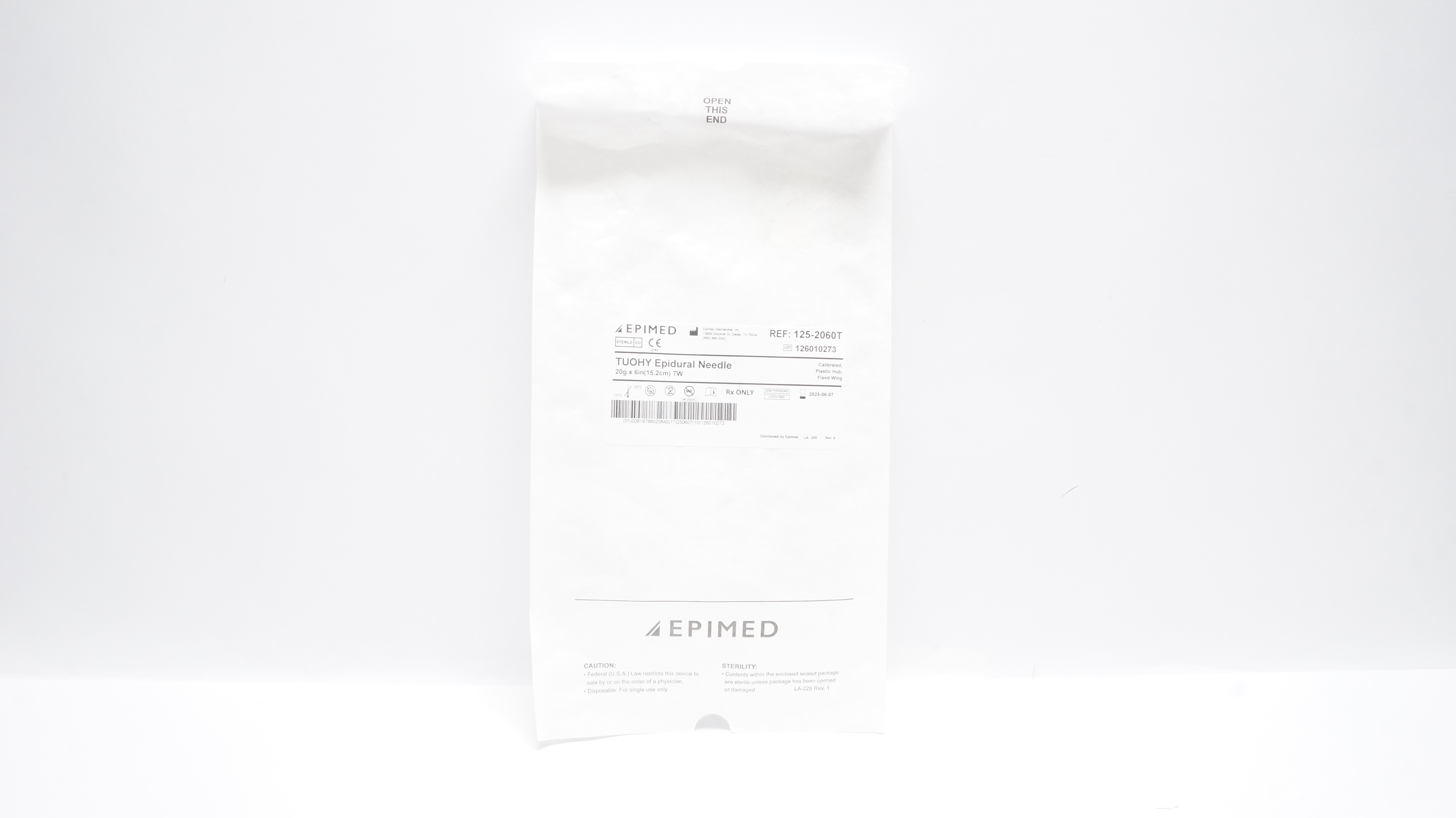 EPIMED 125-2060T Tuohy Epidural Needle, 20g x 6.0inch  TW