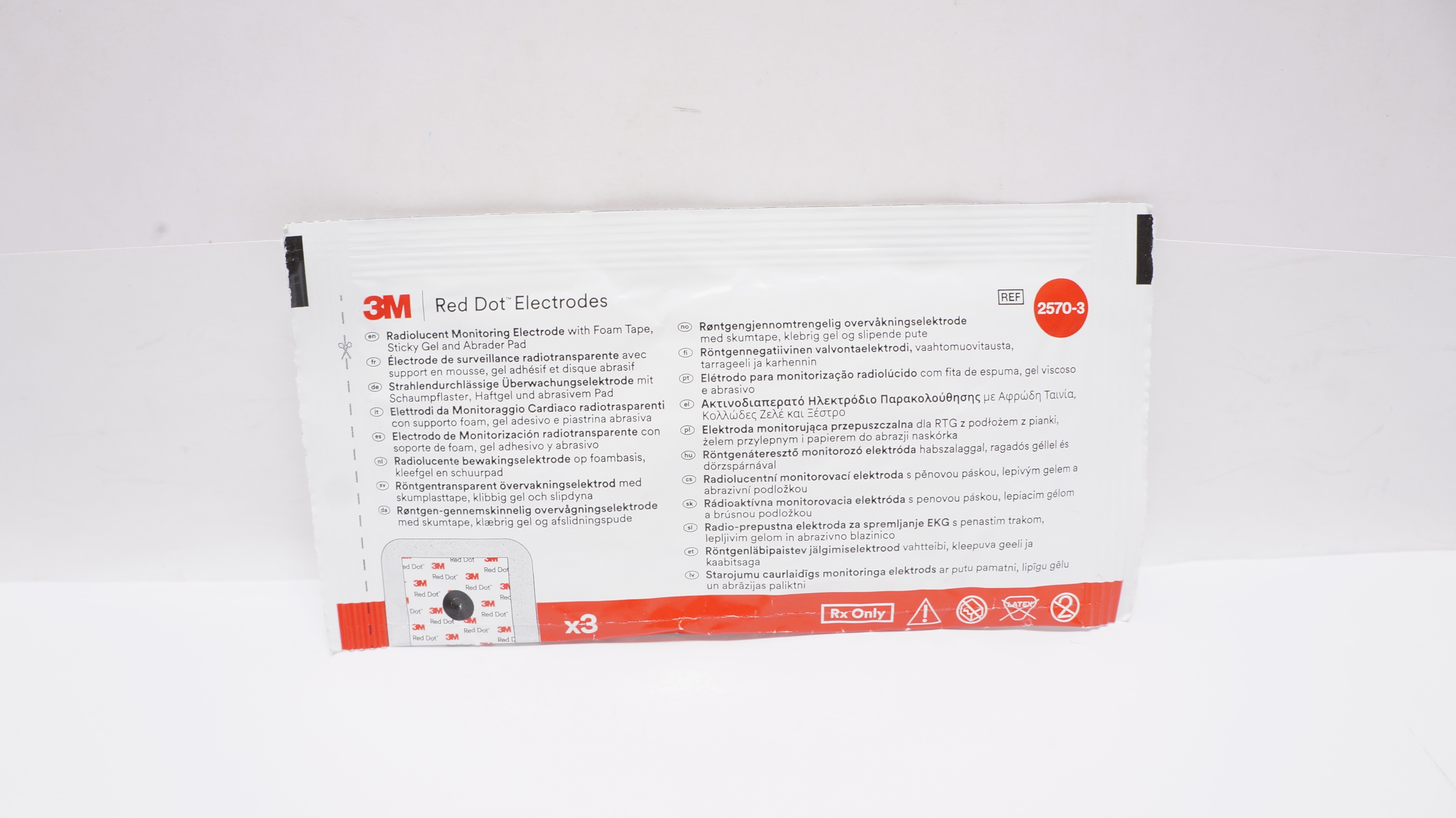3M 2570-3 Red Dot Radiolucent Monitoring Electrode - Pack of 3