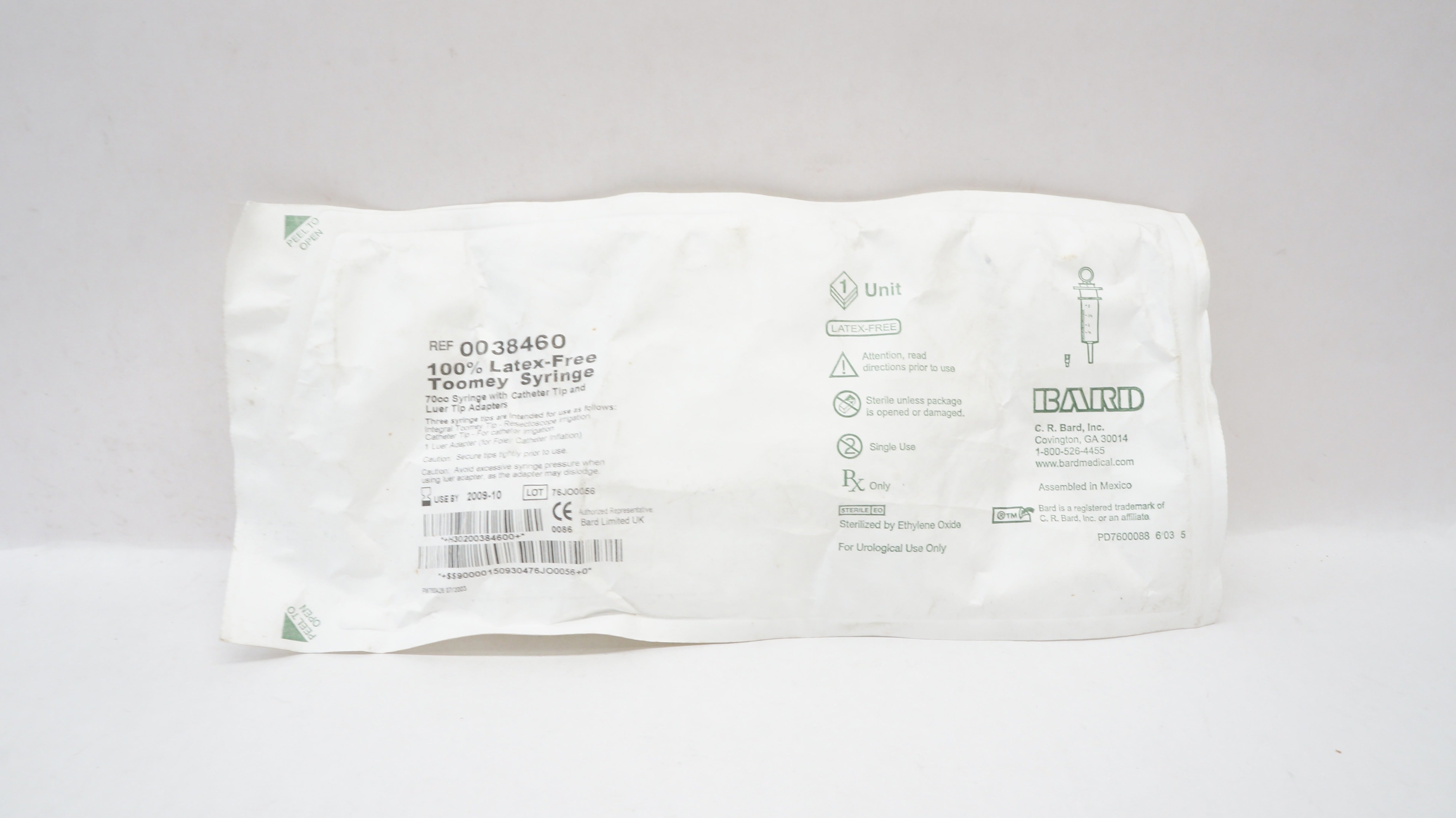 Bard 0038460 Toomey Syringe 70cc With Cath. Tip & Luer Tip Adapters (x)