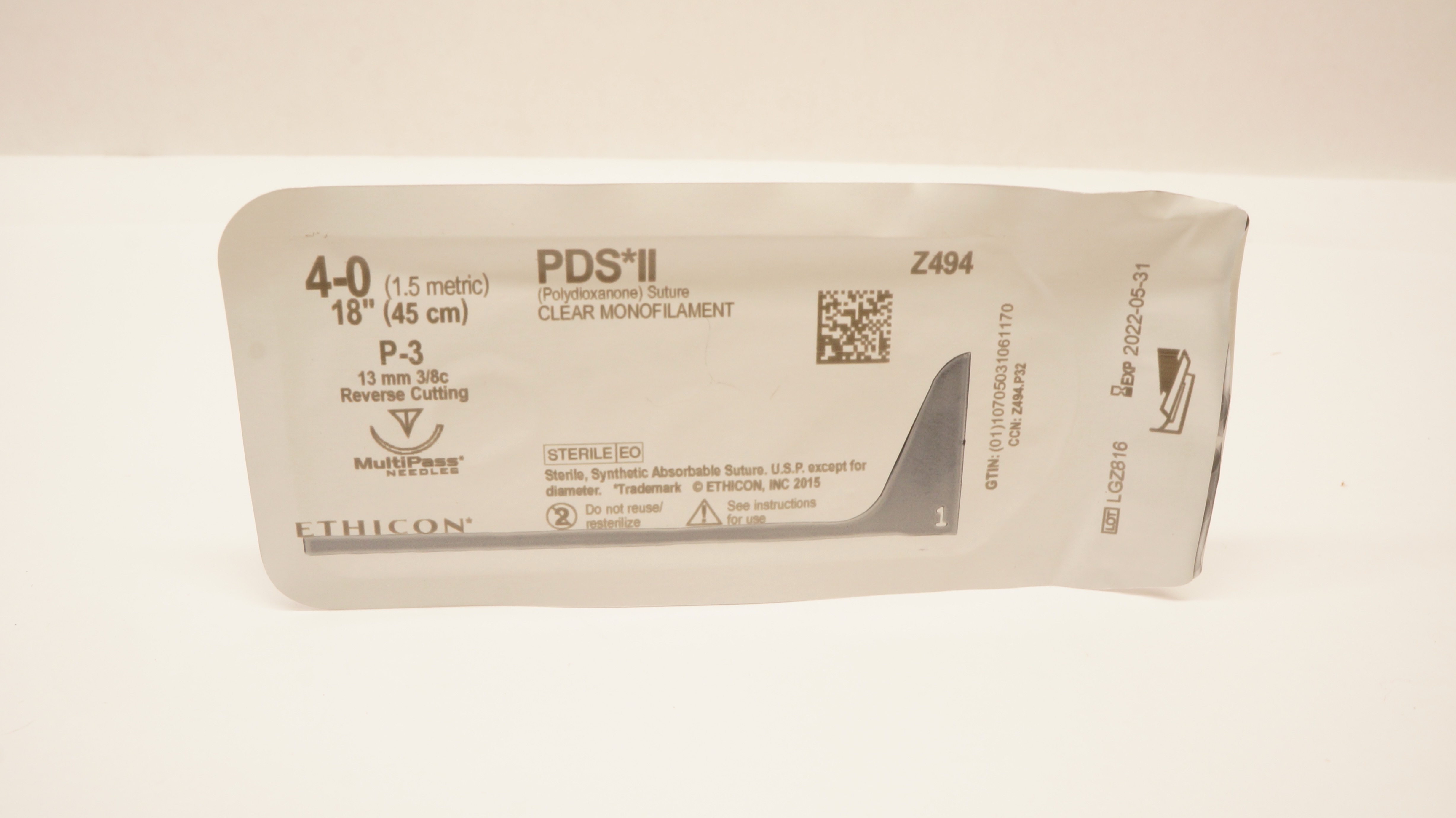 Ethicon Z494 4-0 PDS II, P-3, 13mm 3/8c Reverse Cutting, 18inch (x)