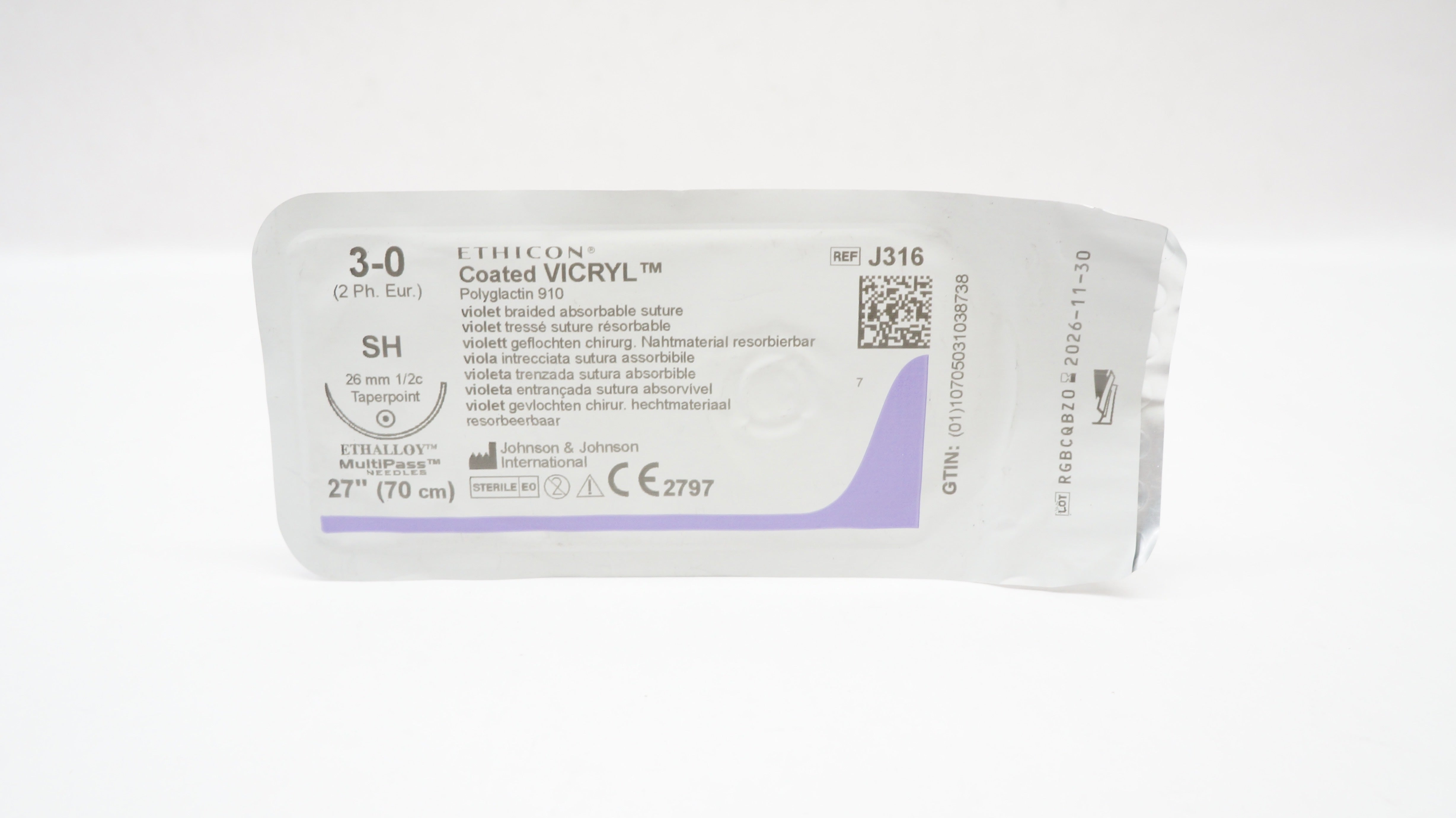Ethicon J316 3-0 Coated VICRYL Polyglactin Stre SH 26mm 1/2c Taperpoint 27inch