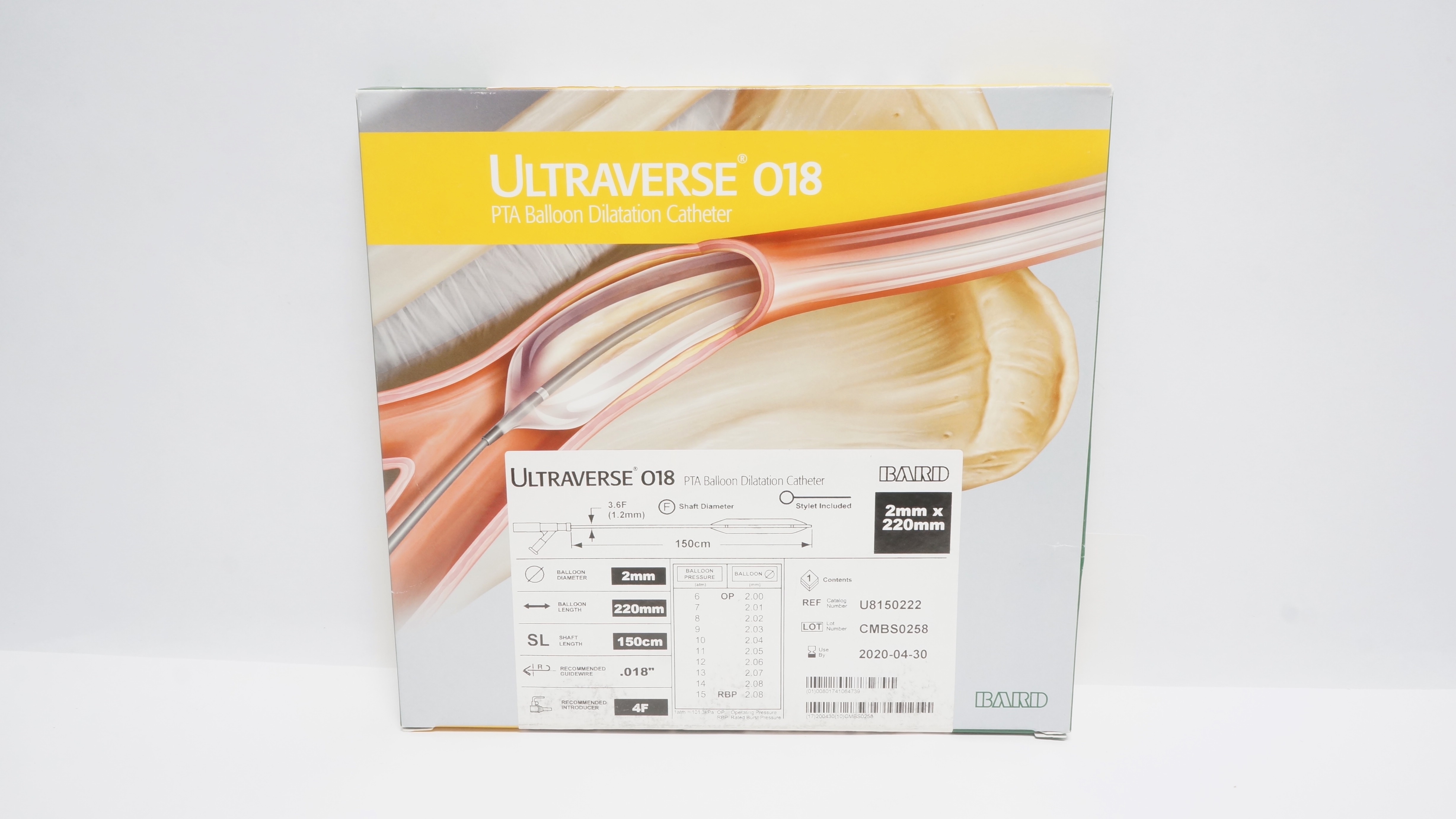Bard U815022 Ultraverse O18 PTA Balloon Dilatation Cath. 3.6F (x)