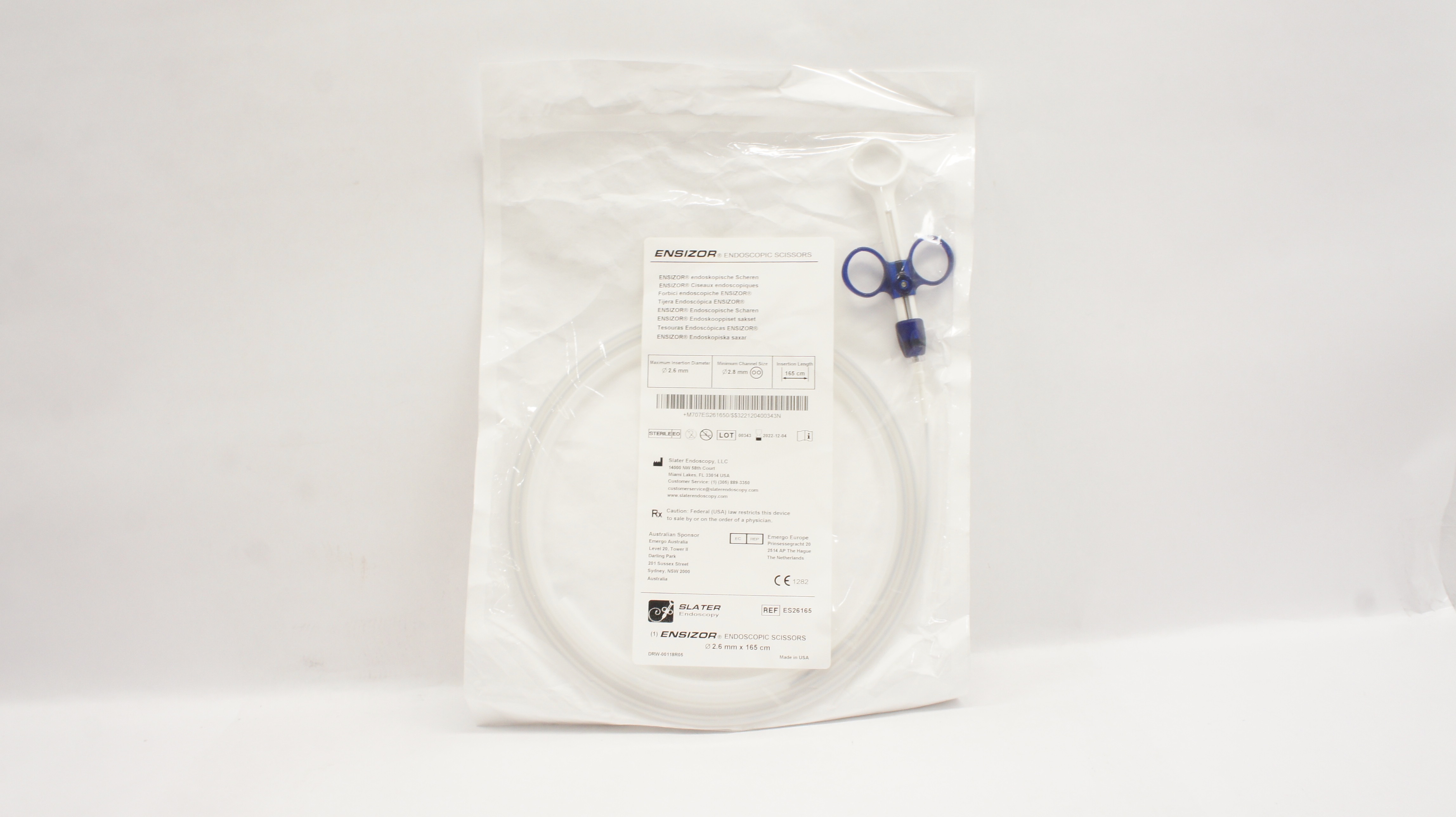 Slater Endoscopy ES26165 Ensizor Endoscopic Scissors 2.6mm x 2.8mm x 165cm (x)