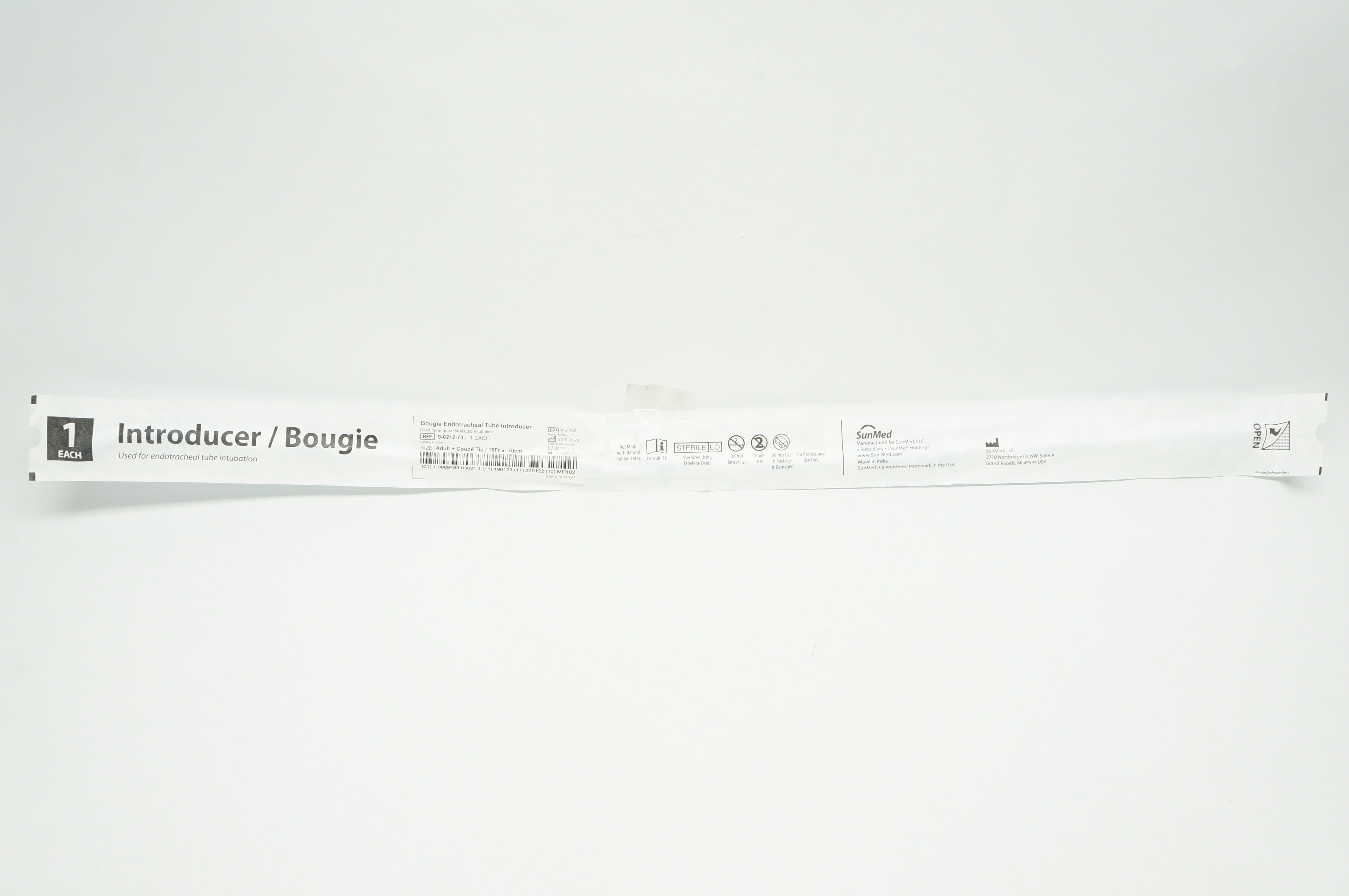 SunMed 9-0212-70 Bougie Endotracheal Tube Introducer, Coude Tip, 15Fr. x 70cm