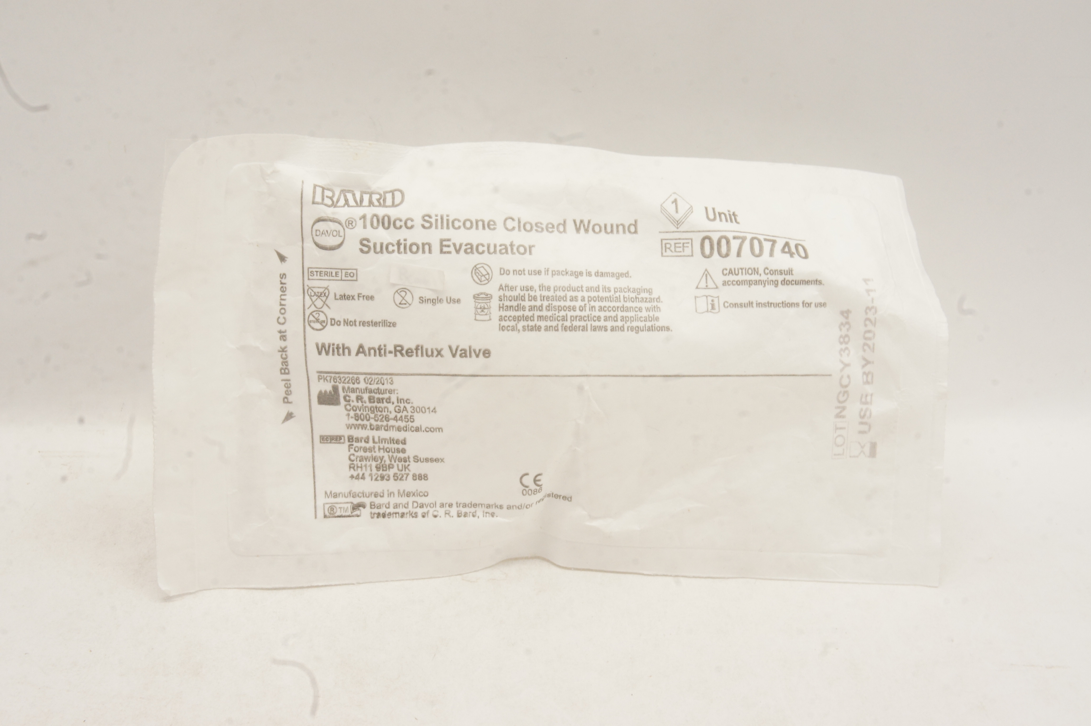 Bard 0070740 Davol Silicone Closed Wound Suction Evacuator 100cc