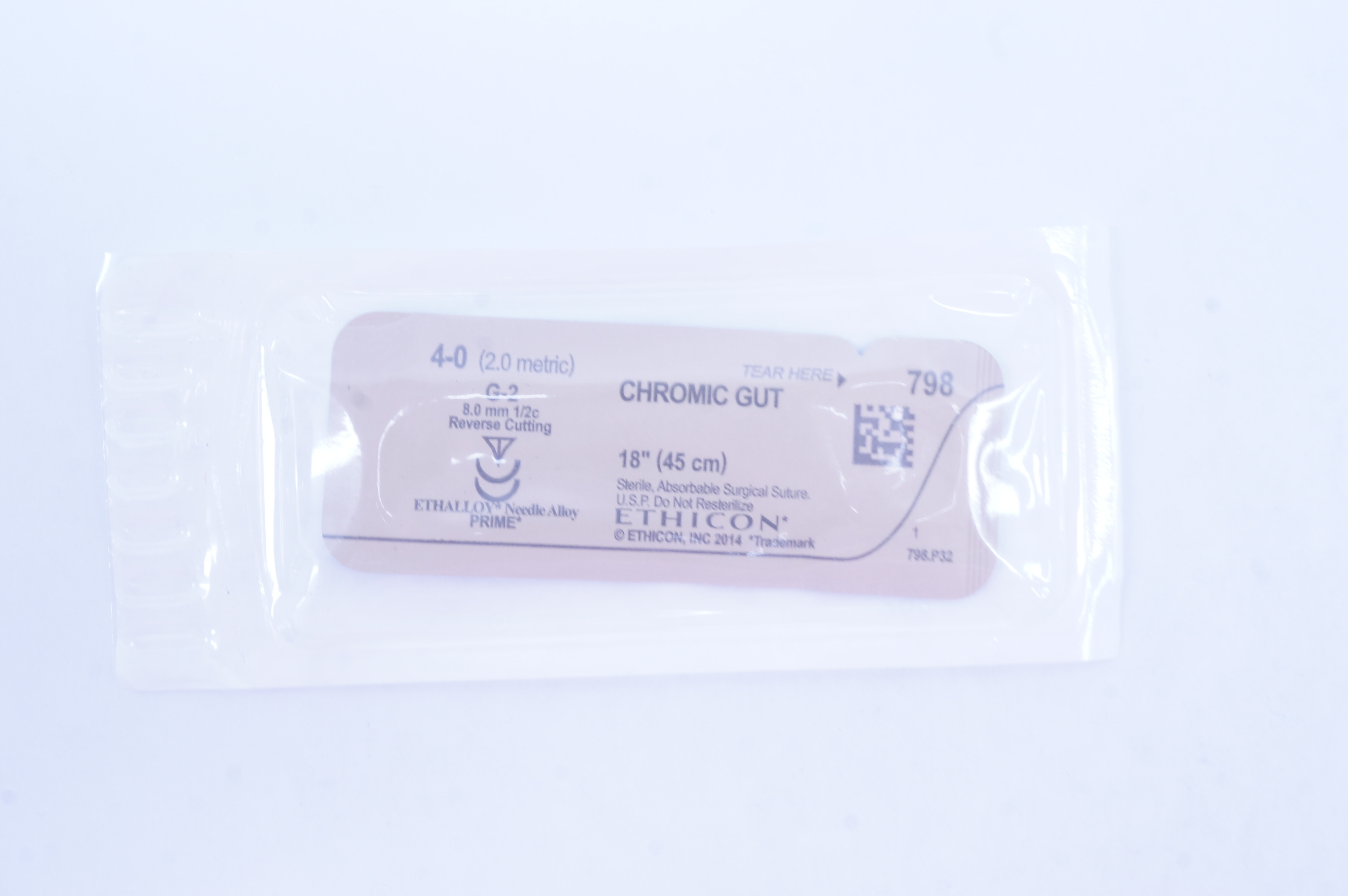 Ethicon 798 4-0 CHROMIC GUT, G-2, 1/2 8.0mm, 18inch (x)