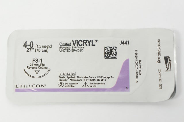 Ethicon J441 4-0 Coated VICRYL Stre FS-1 24mm 3/8c Reverse Cutting, 27inch