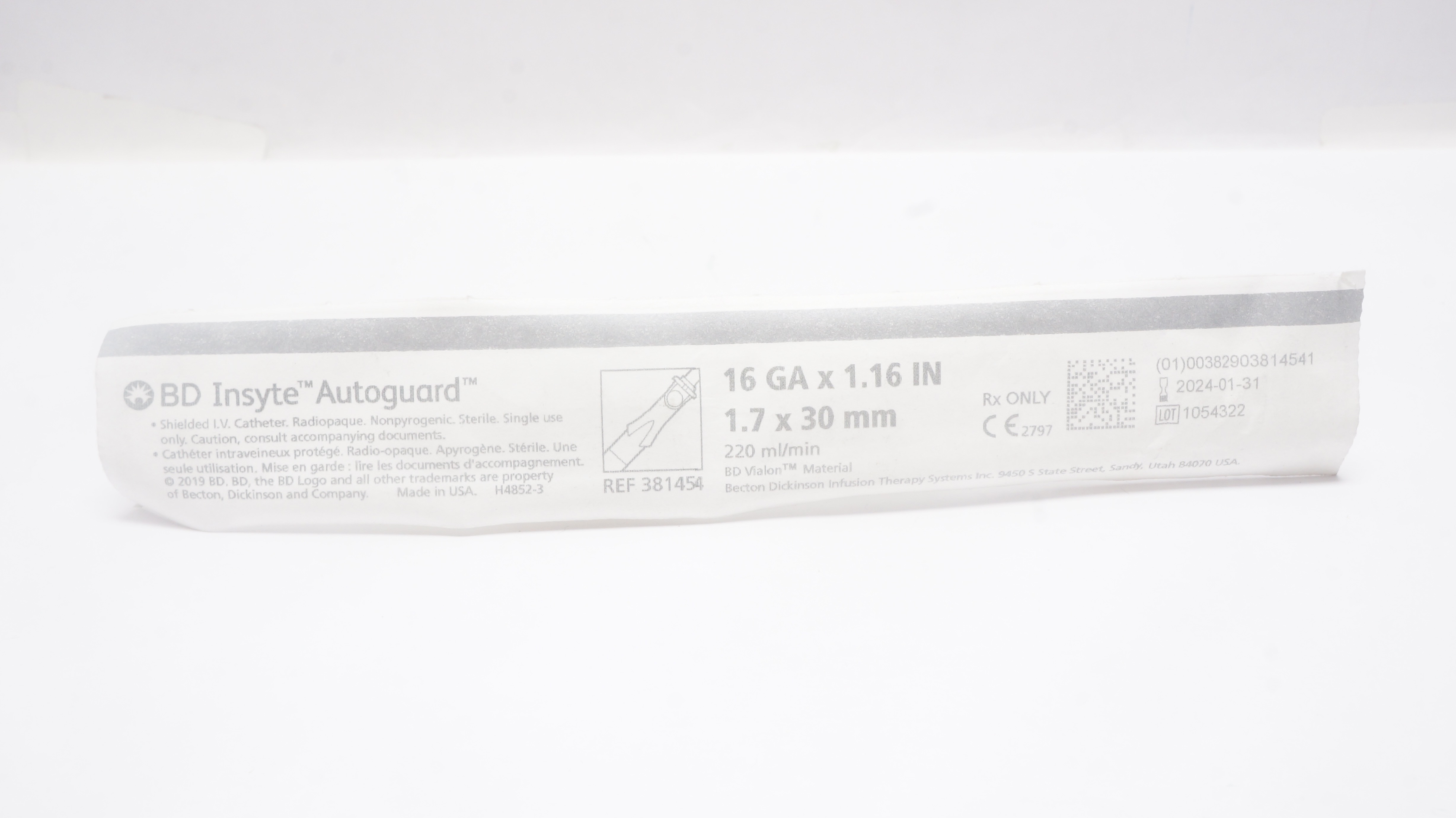 BD 381454 Inset Autoguard Shielded IV Cath. 16Ga x 1.16inch