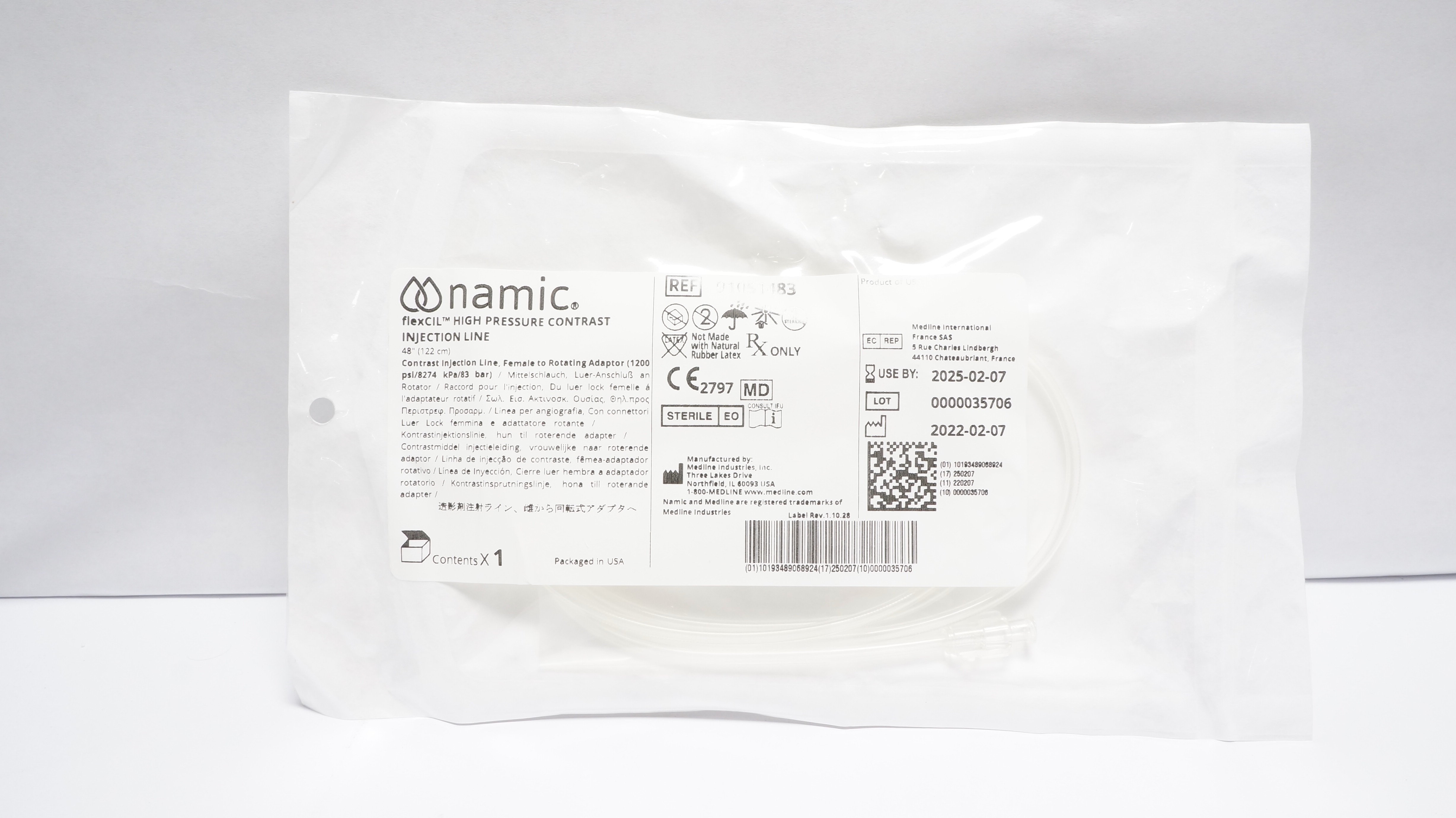 Medline 91051483 Namic FlexCil High Pressure Contrast Injection Line 48inch (x)