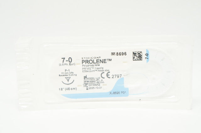 Ethicon 8696 7-0 PROLENE P-1 11mm 3/8c Reverse Cutting, 18inch