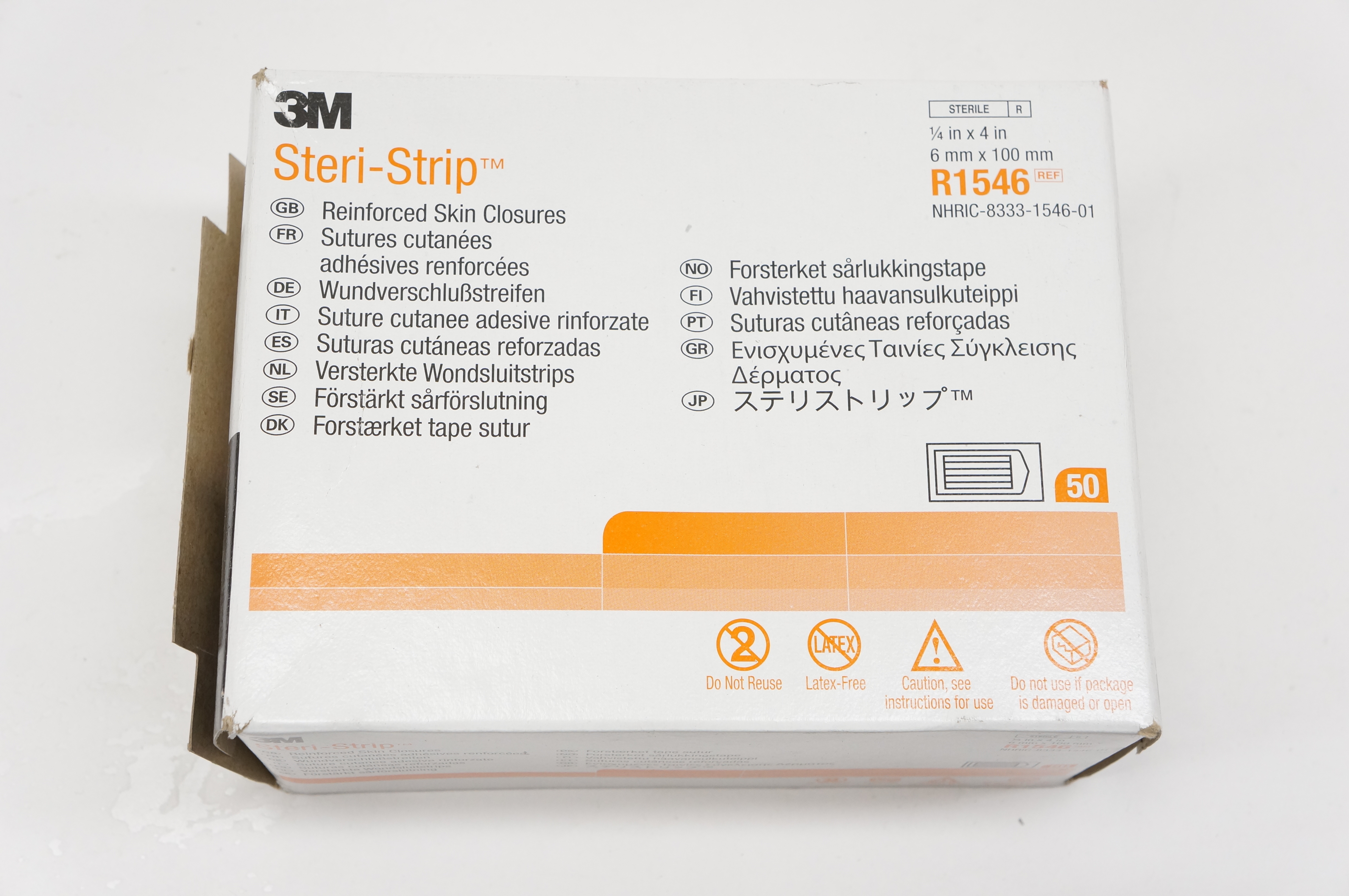 3M R1546 Steri-Strip Reinforced Skin Closures 1/4inch x 4inch - Box of 50