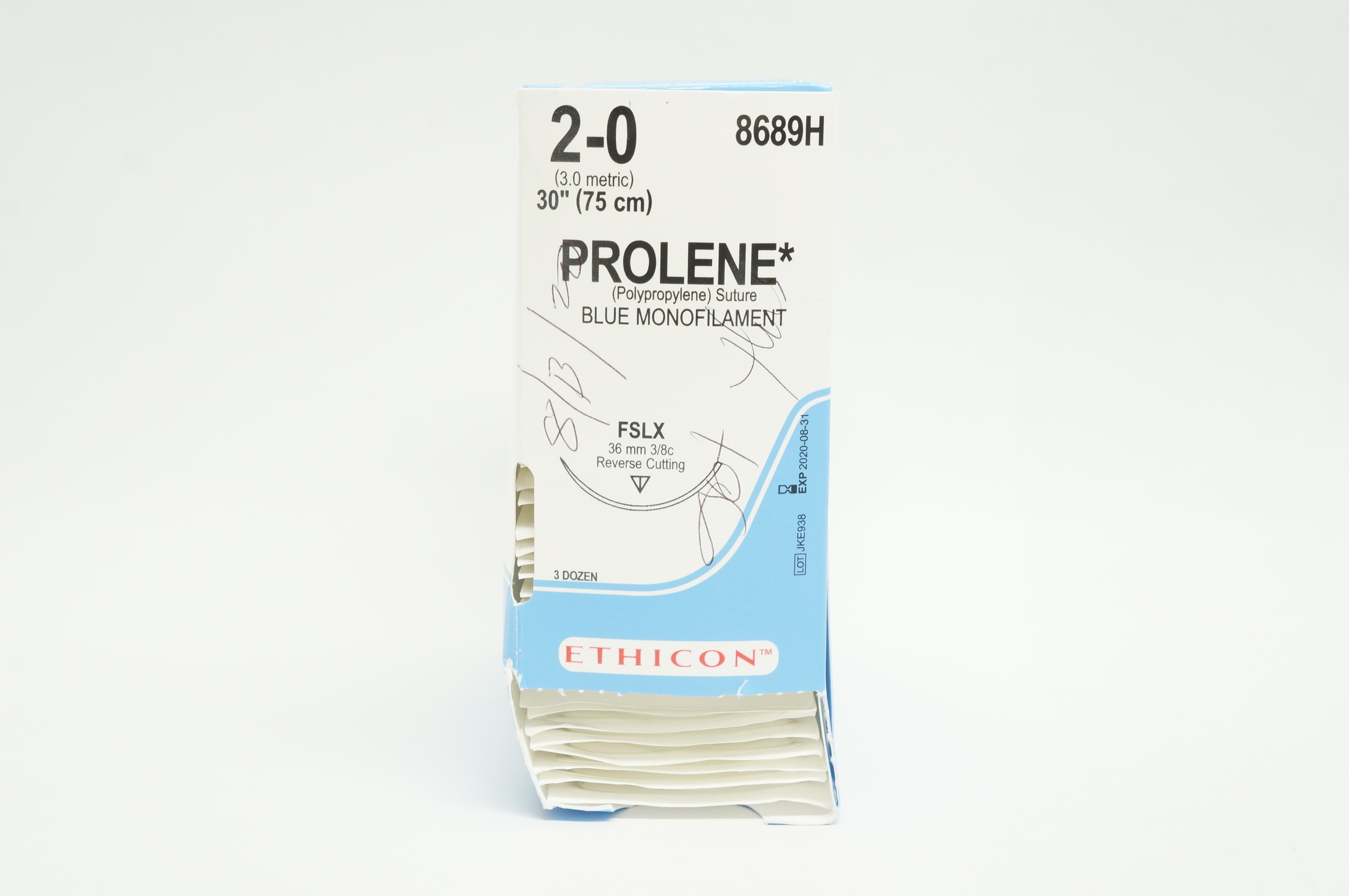 Ethicon 8689H 2-0 PROLENE FSLX, 36mm 3/8c Reverse Cutting, 30in (x) - Box of 36