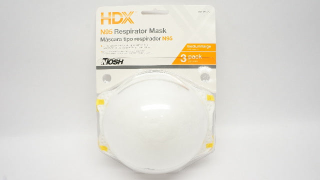 HDX Contour Fit N95 Respirator Mask Medium/Large- 3 Pack Paquete