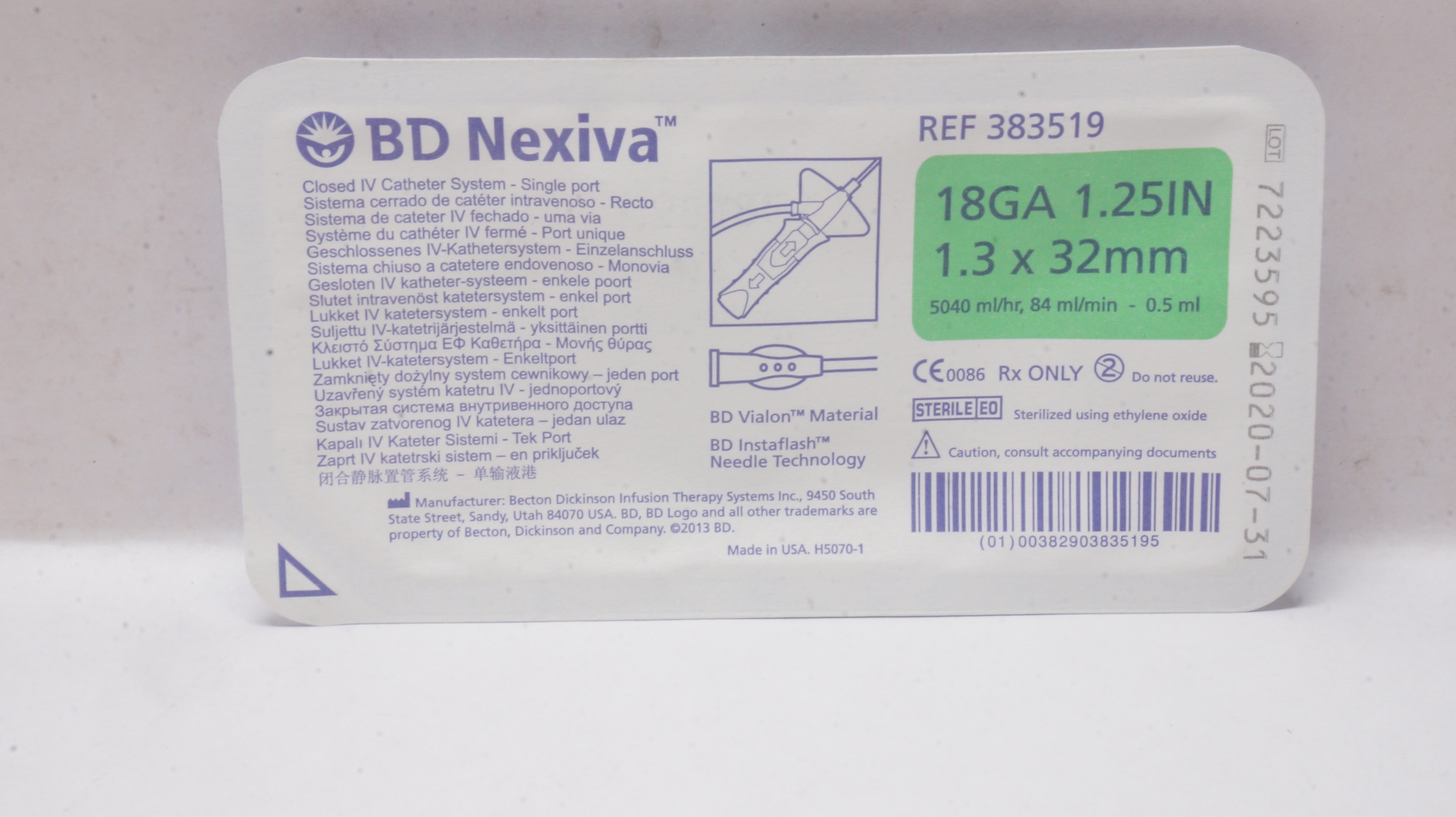 BD 383519 Nexiva Closed IV Cath. System 18Ga x1.25inch 0.5mL (x)