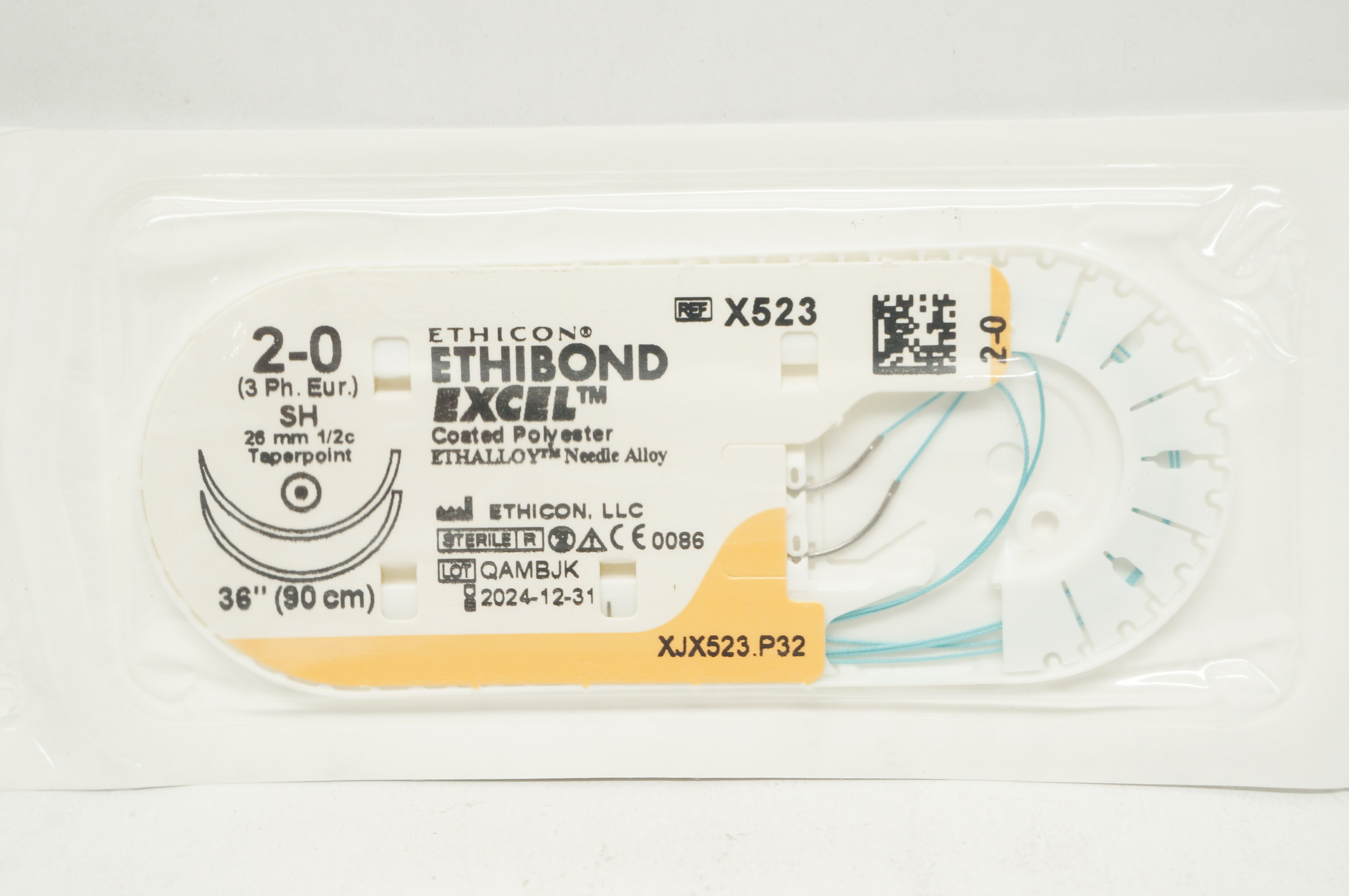 Ethicon X523 2-0 Ethibond Excel Surgical Stre SH 26mm 1/2c Taperpoint, 36inch