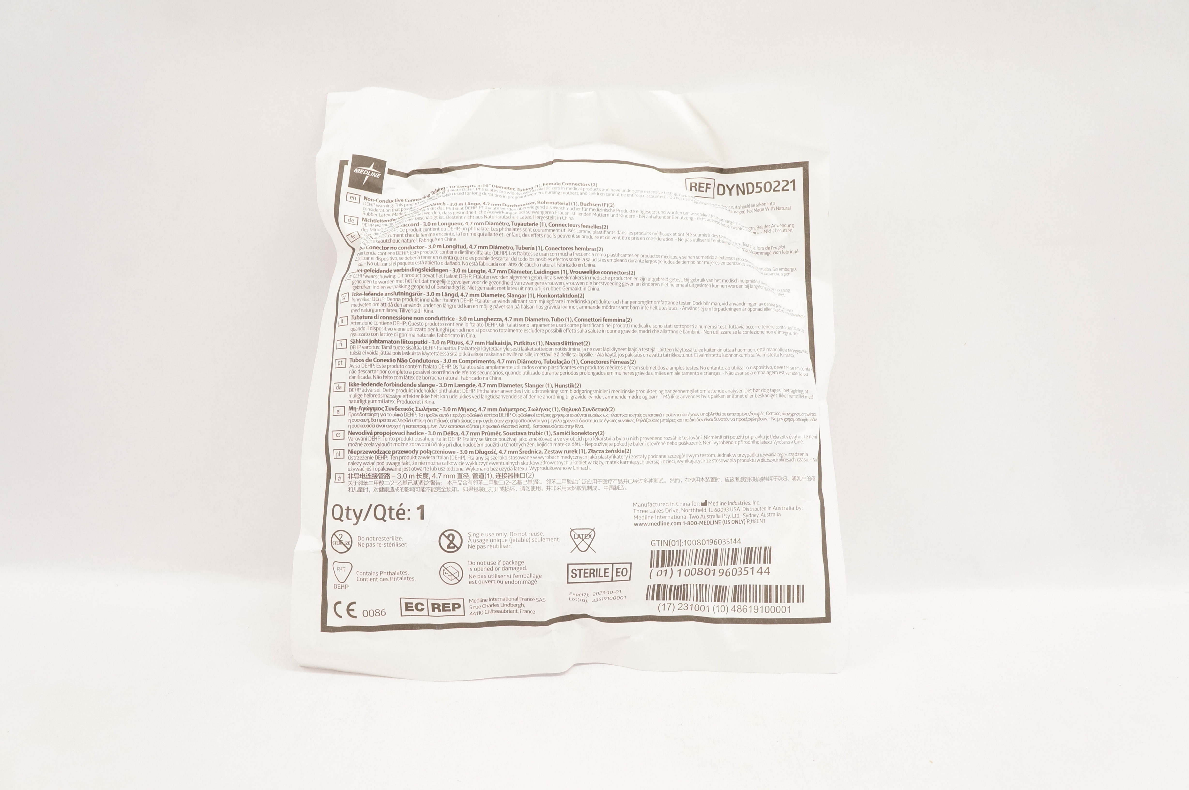 Medline DYND50221 Non-Conductive Connecting Tubing 20 inch Length Diam 3/16inch