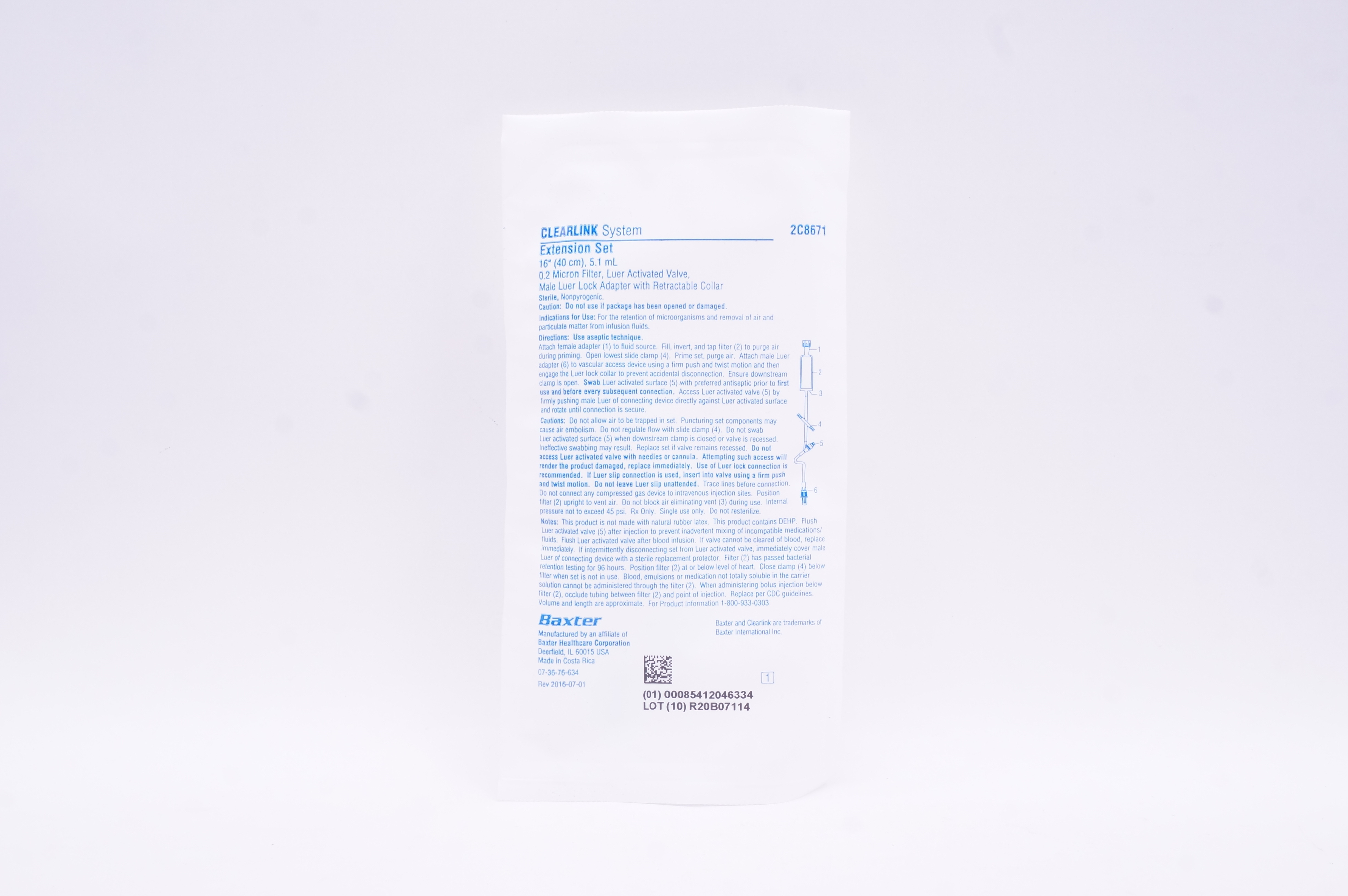 Baxter 2C8671 Clearlink System Extension Set 16 inch x 5.1 mL