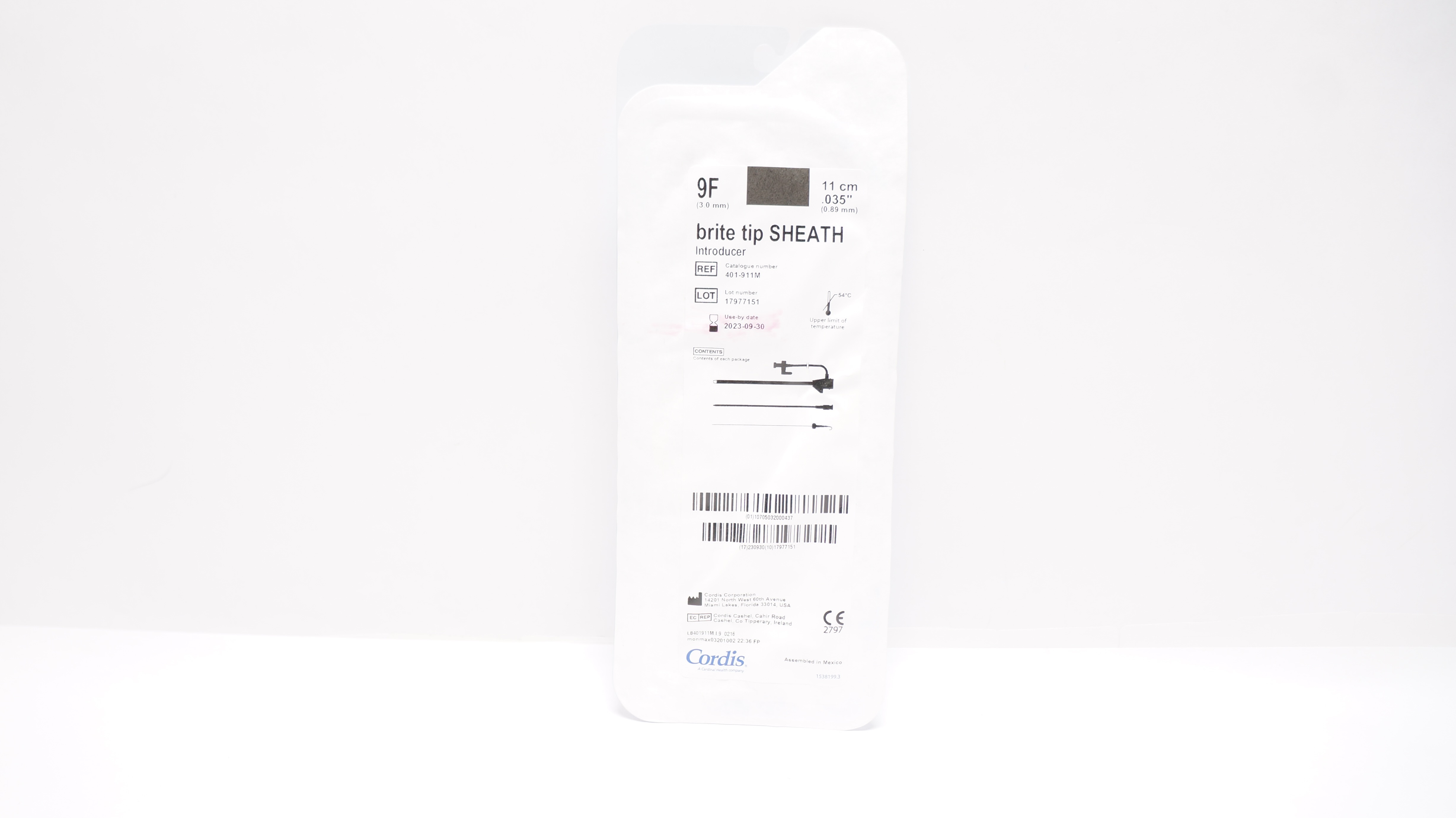 Cordis 401-911M Brite Tip Sheath Introducer 9F x 11cm x .035inch (x)