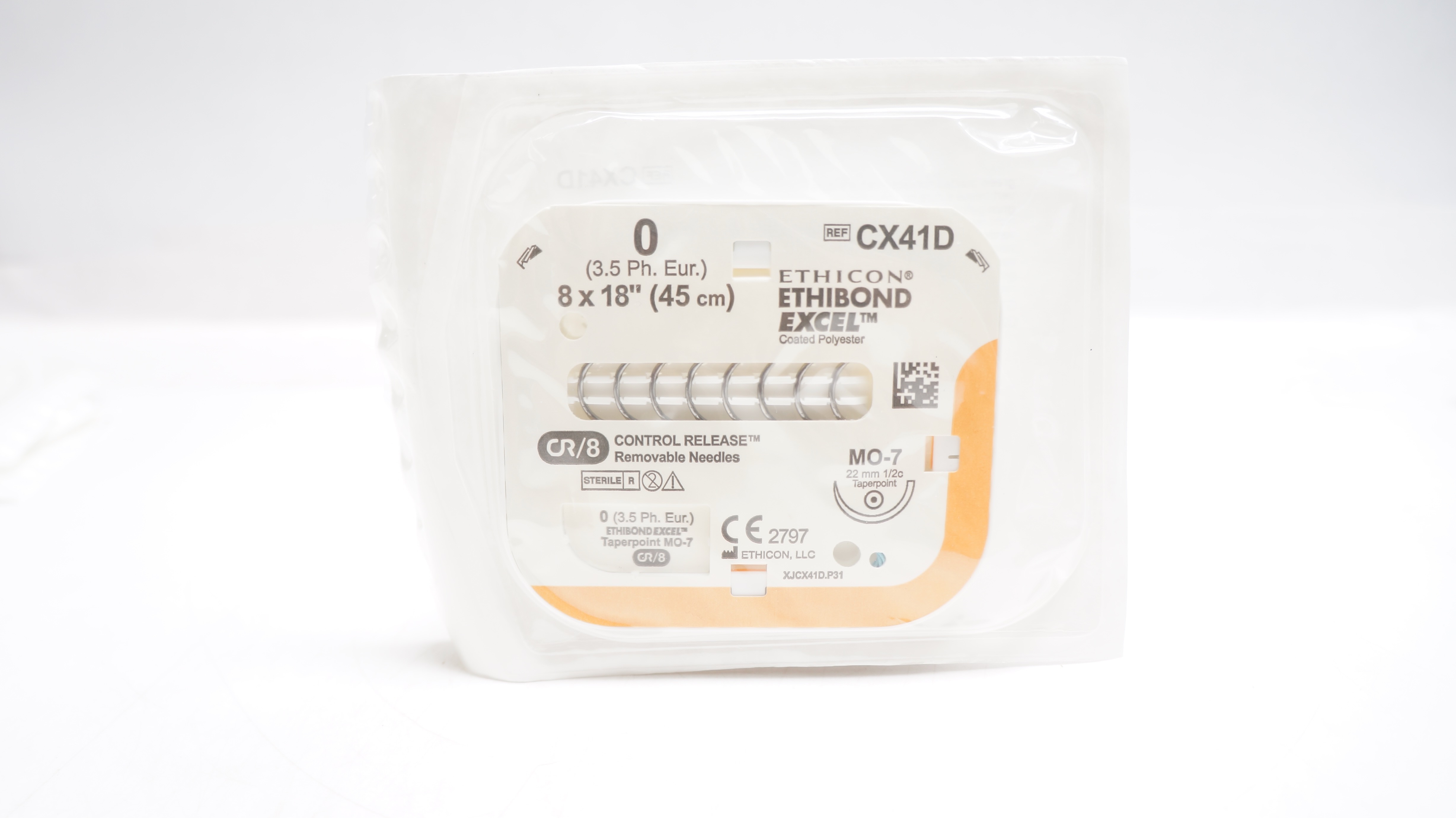 Ethicon CX41D 0 Ethibond Excel Stre MO-7 22mm 1/2c Taperpoint, 8 x 18 inch